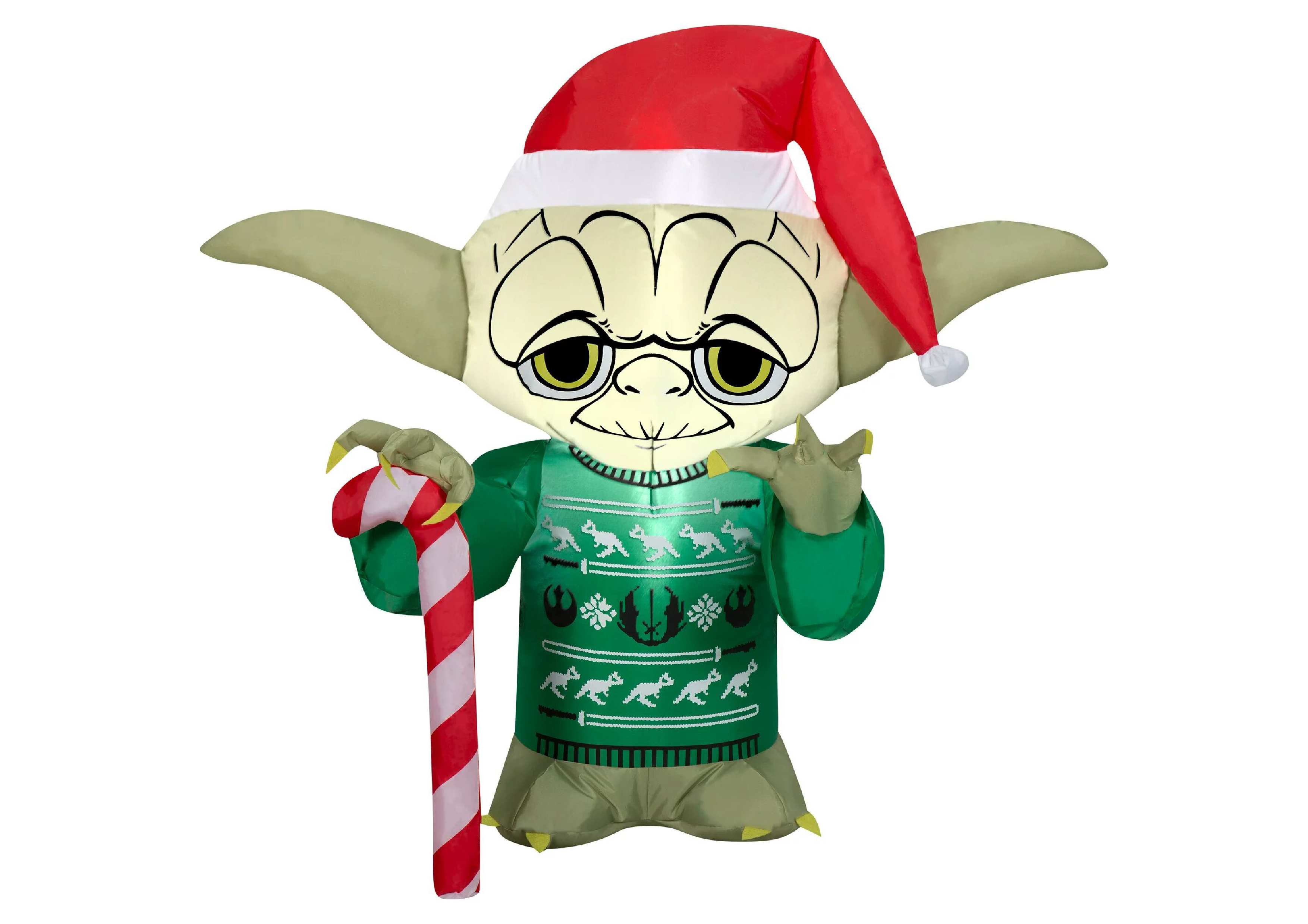 Yoda con suéter verde navideño de 1 metro de altura