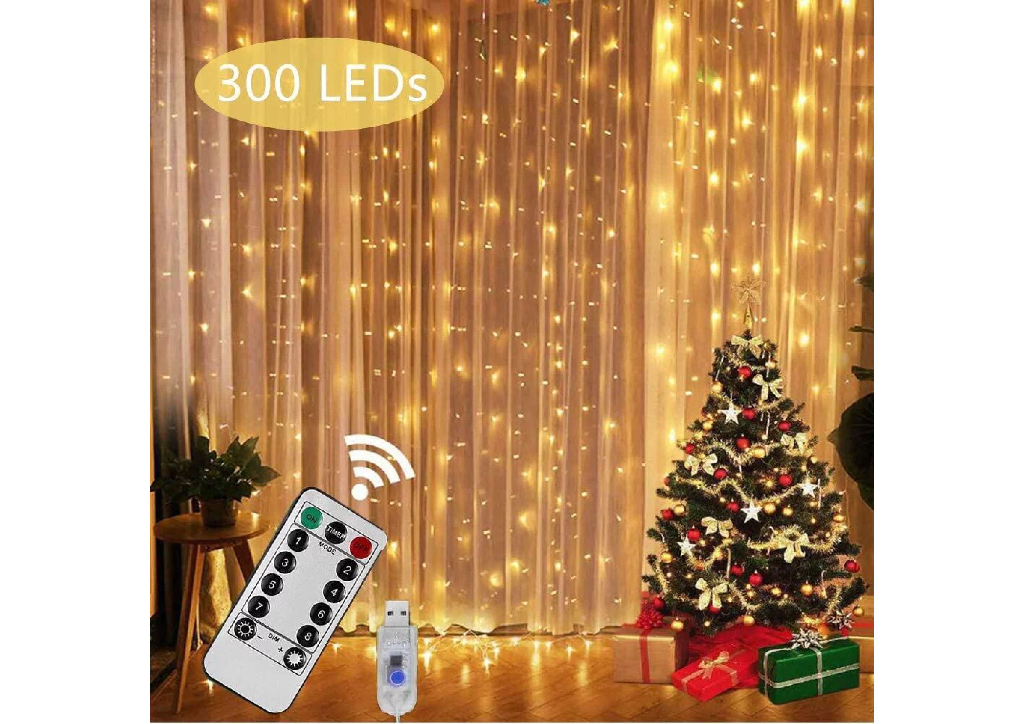 Luces para cortina de ventana, 300 luces LED