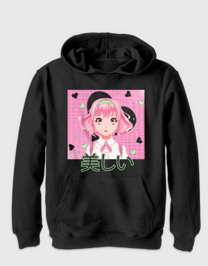 Buzo sudadera con capucha para niños con estampado de anime en rosa