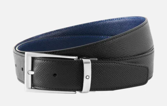 Cinturon de piel reversible negro/azul 35 MM