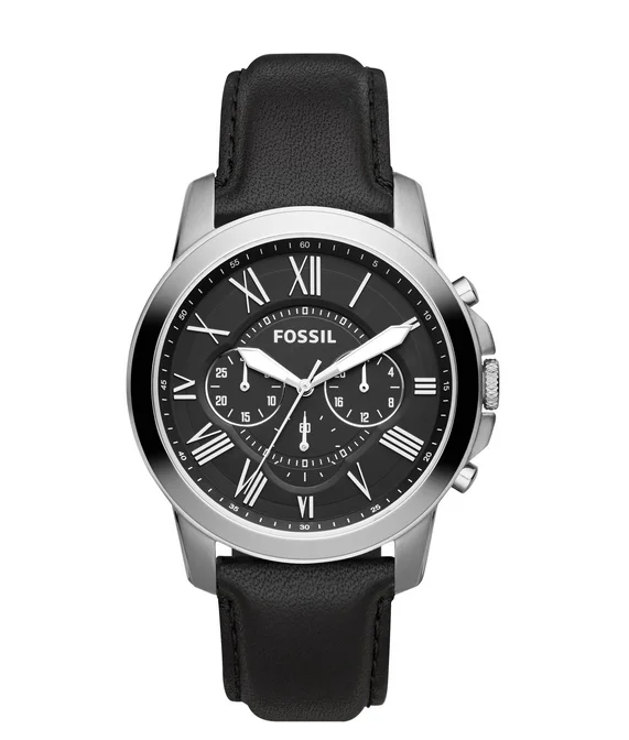 Fossil Grant Reloj cronógrafo de cuero negro para hombre