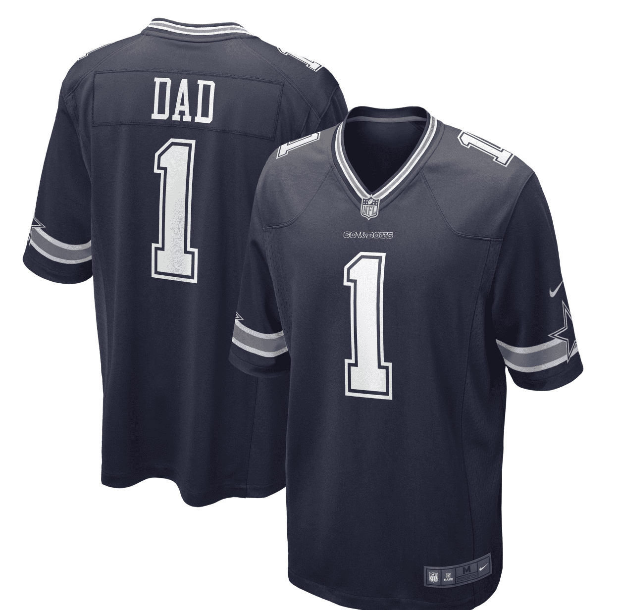 Camiseta del juego Nike número 1 Dad azul marino de los Dallas Cowboys para hombre