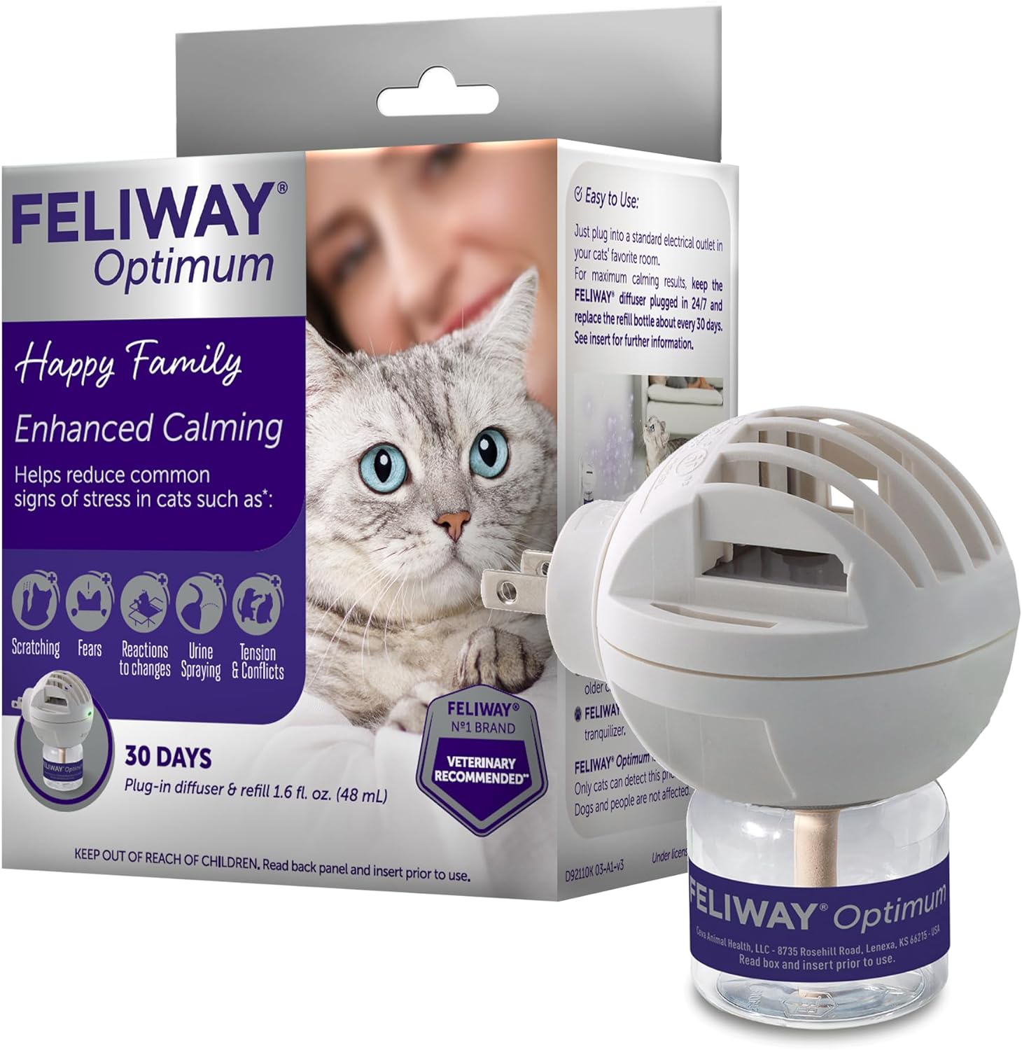 FELIWAY Optimum Cat - Difusor de feromonas calmante mejorado, kit de inicio de 30 día