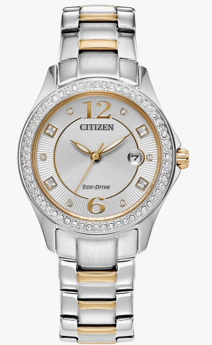 Citizen Reloj clásico Eco-Drive de cristal para mujer en acero inoxidable de dos tono