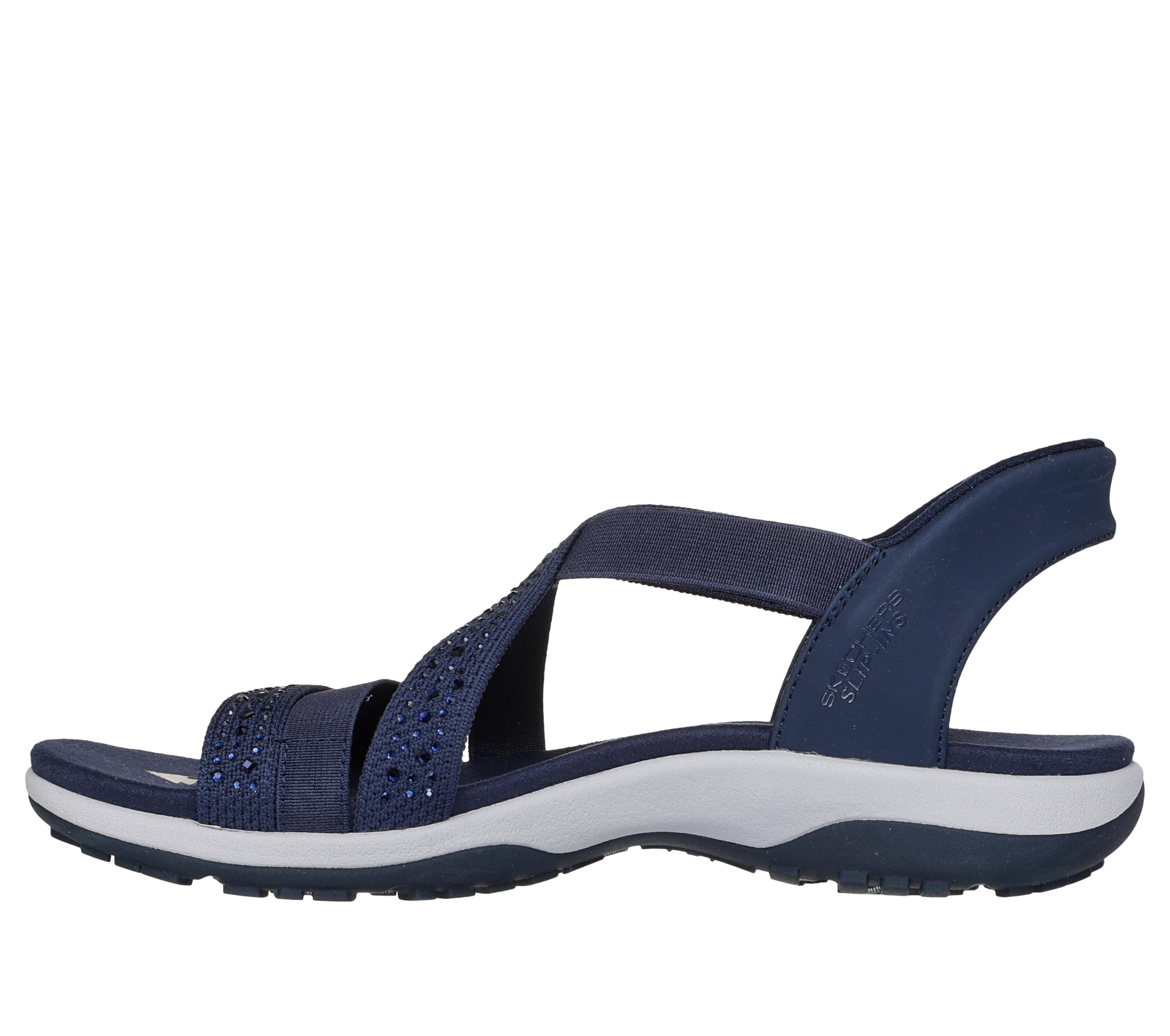 Skechers REGGAE SLIM - SUMMER SPARKLE, Sandalia de punto elástico con pedrería y mano