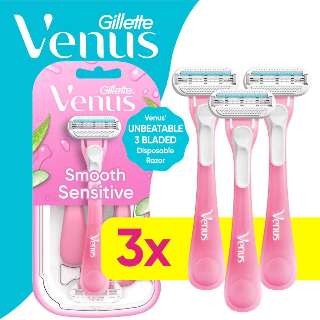 Maquinillas de afeitar desechables Gillette Venus Sensitive para mujer, paquete de 6