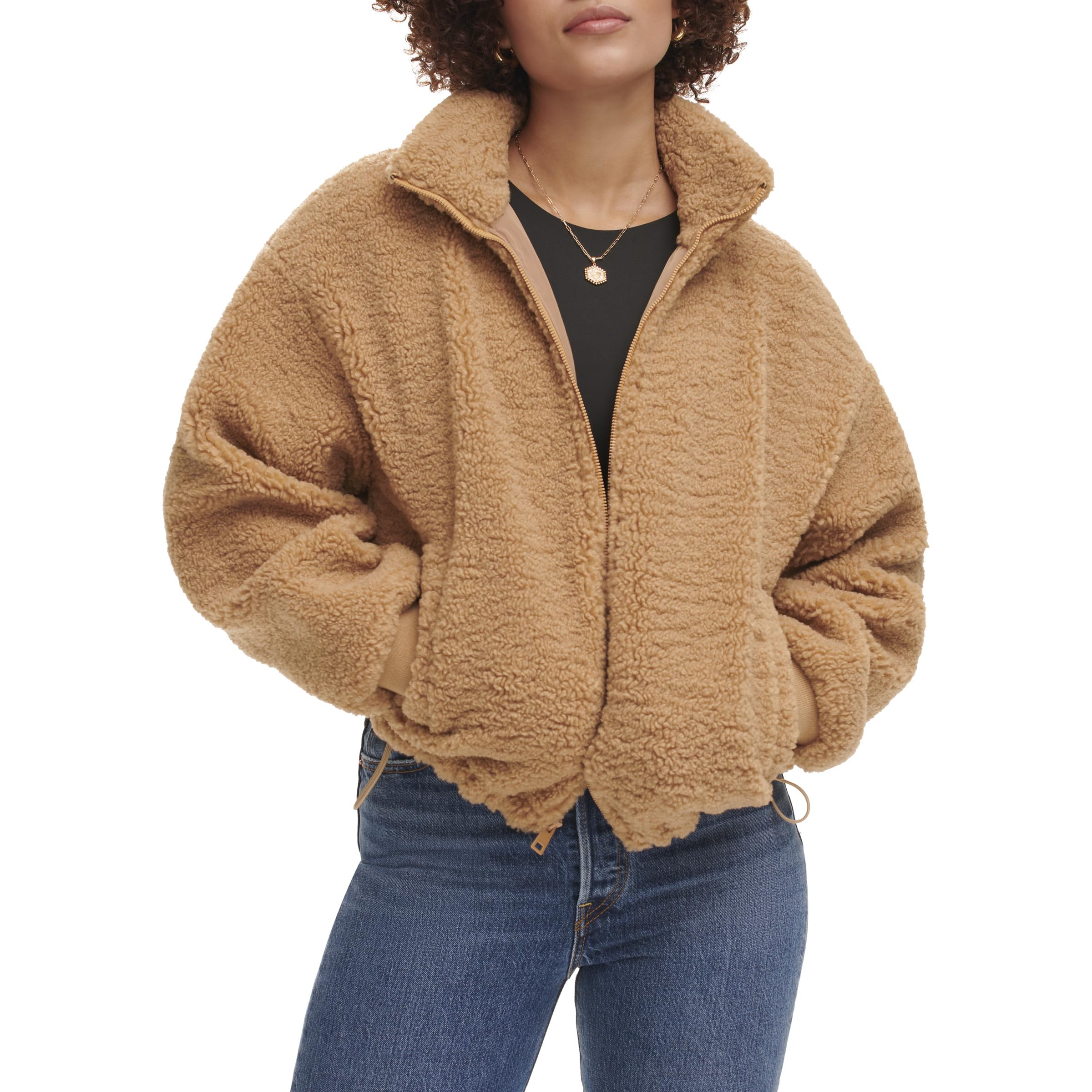 Levi's Sherpa Zip Up Teddy Jacket, Castaño, Mediano para Mujer