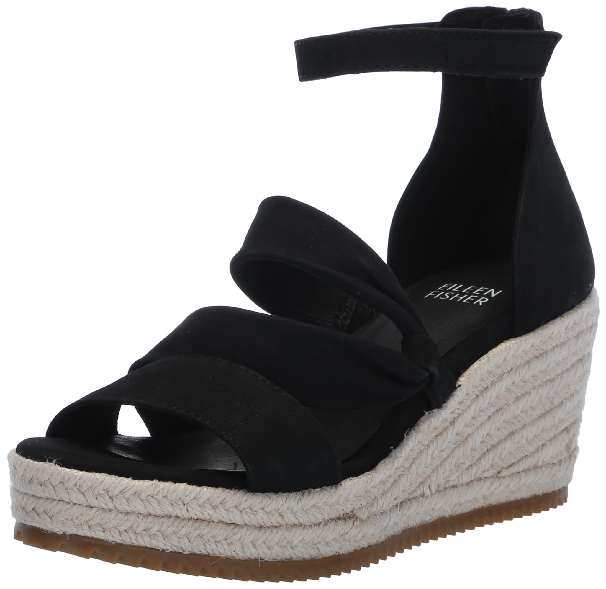 Eileen Fisher Sandalia de cuña Wisp para mujer, negro, 8,5