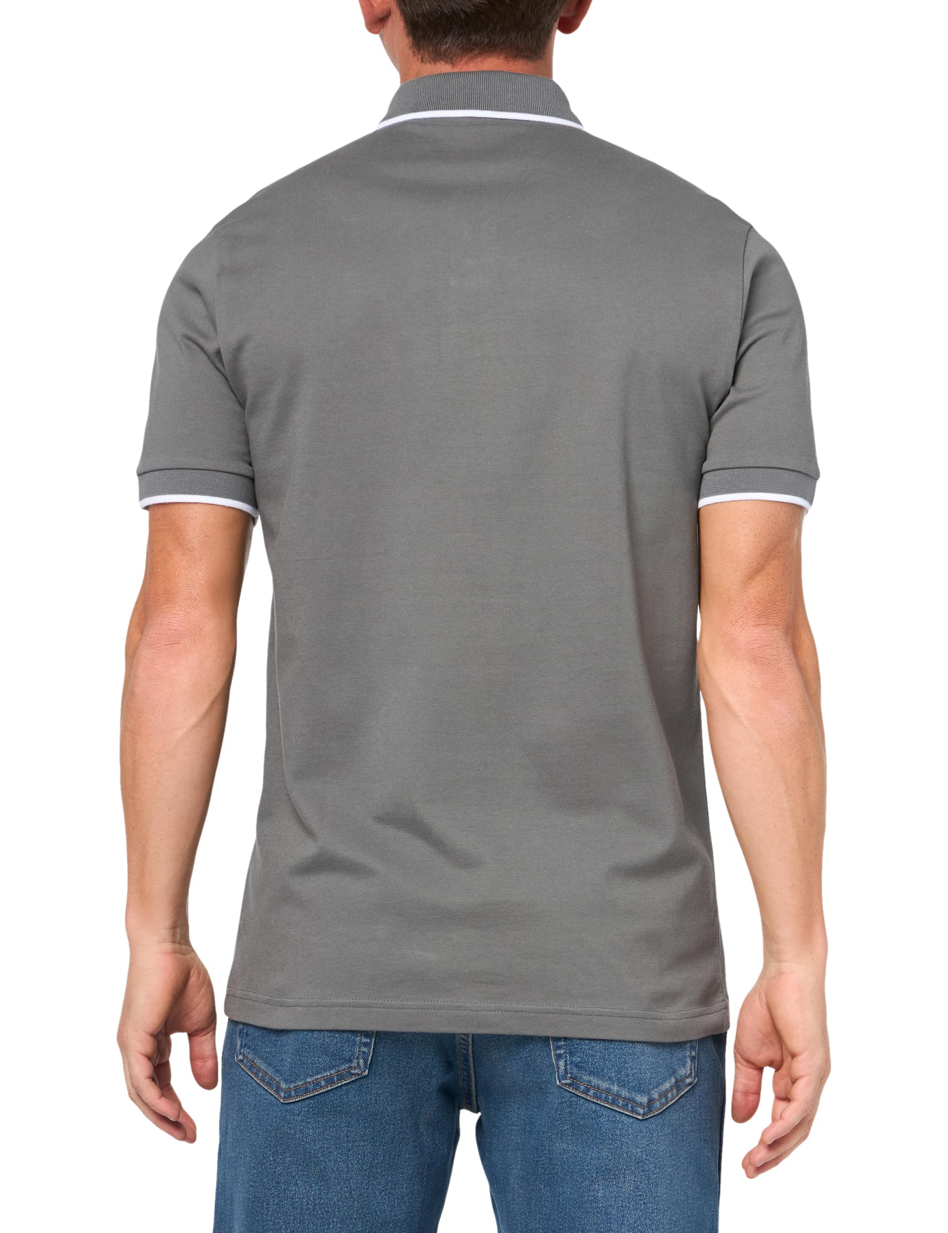 Polo de algodón de corte slim con logo y parche cuadrado de BOSS, Gris Hongo, XL