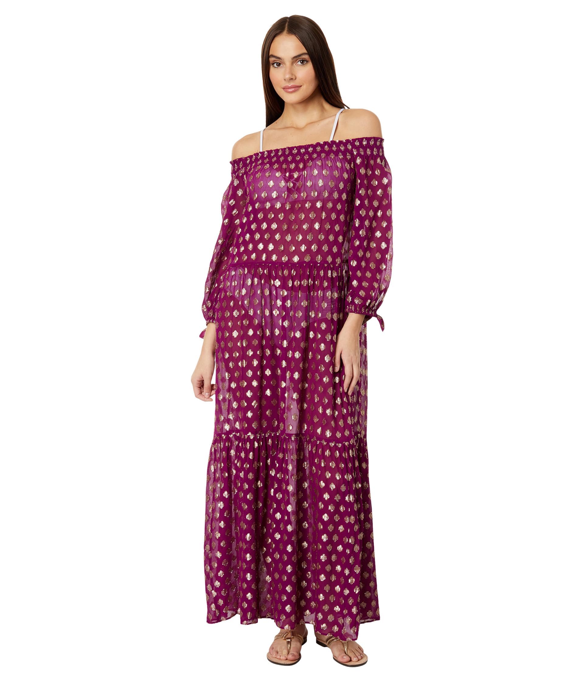 Lilly Pulitzer Dayla Maxi Cover-Up Amarena Cherry Pattern Play Viscosa Clip Metálico 