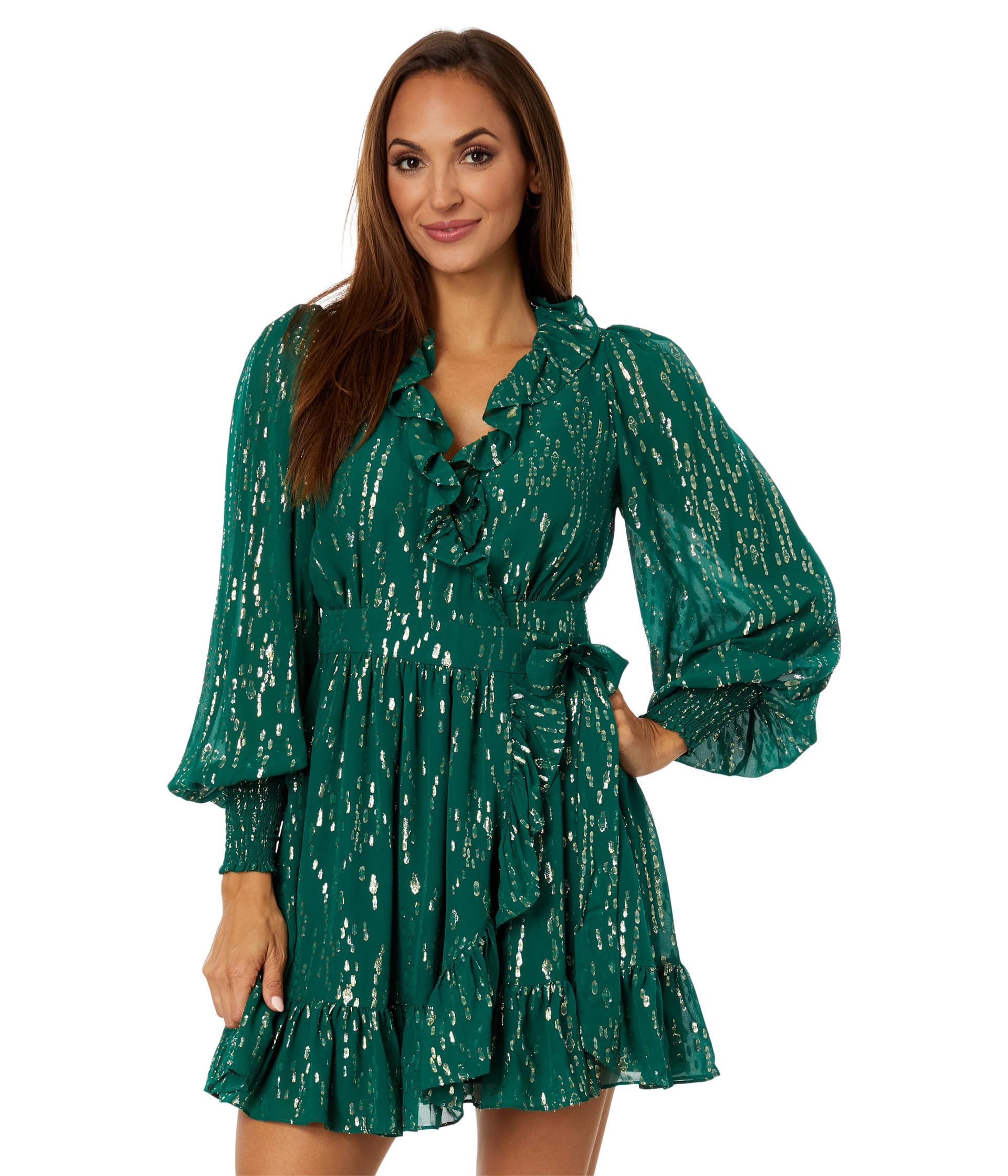 Lilly Pulitzer Mujer Birdy Manga Larga Seda Wr Evergreen Fish Clip Gasa 4 Talla única