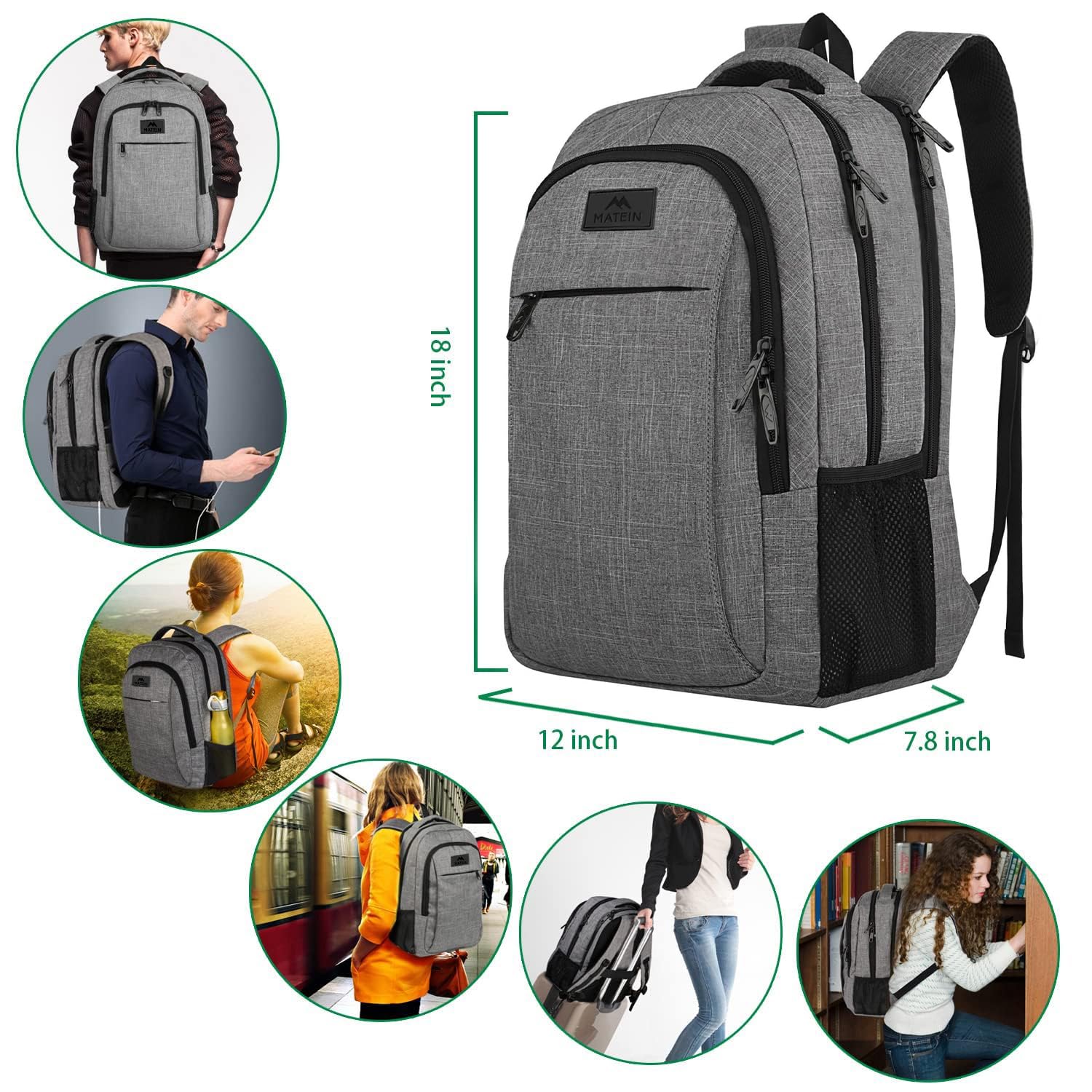 MATEIN Mochila para computadora portátil de viaje, mochila para computadora portátil 