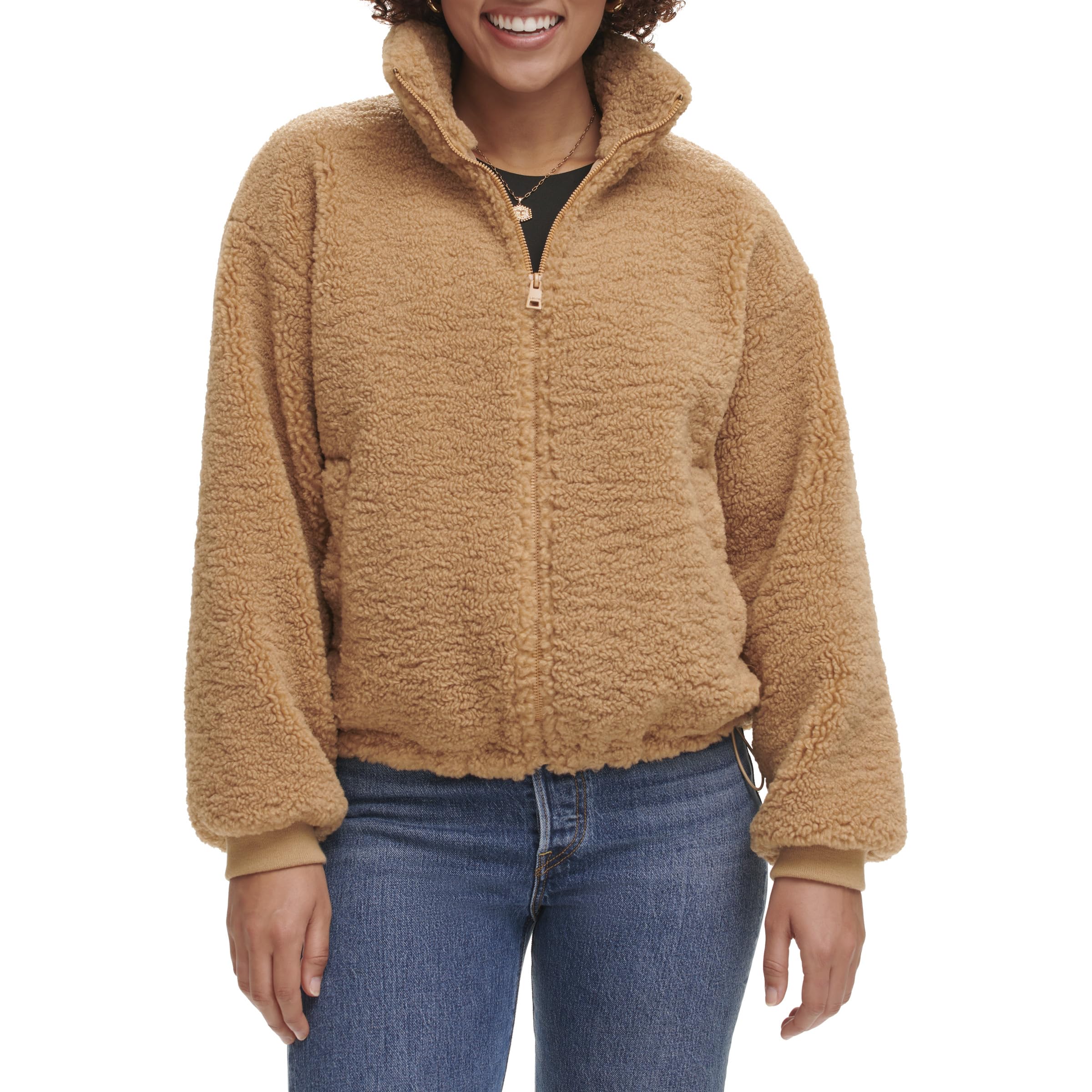 Levi's Sherpa Zip Up Teddy Jacket, Castaño, Mediano para Mujer