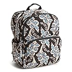 Vera Bradley Mochila Banbury pequeña de sarga para mujer, Calyx + Quill Black, talla 