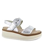 NAOT Footwear Sandalia de crepé para mujer de cuero plateado suave con suela blanca -
