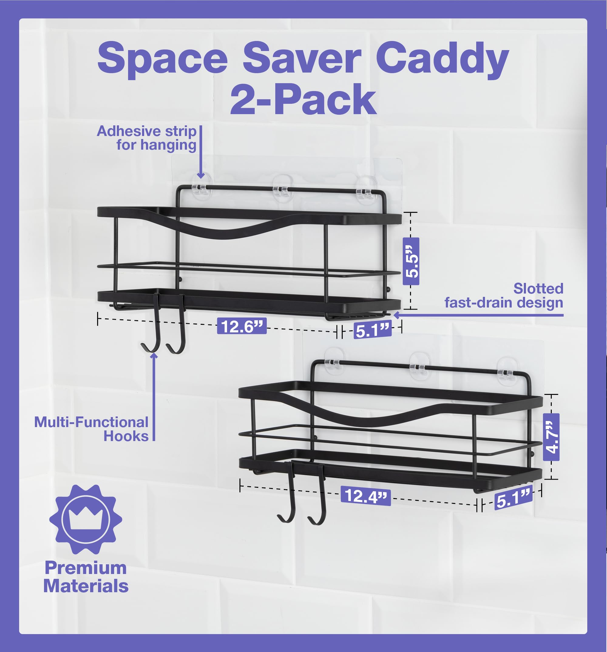 KINCMAX Organizador de ducha premium, organizador de ducha autoadhesivo con 4 ganchos