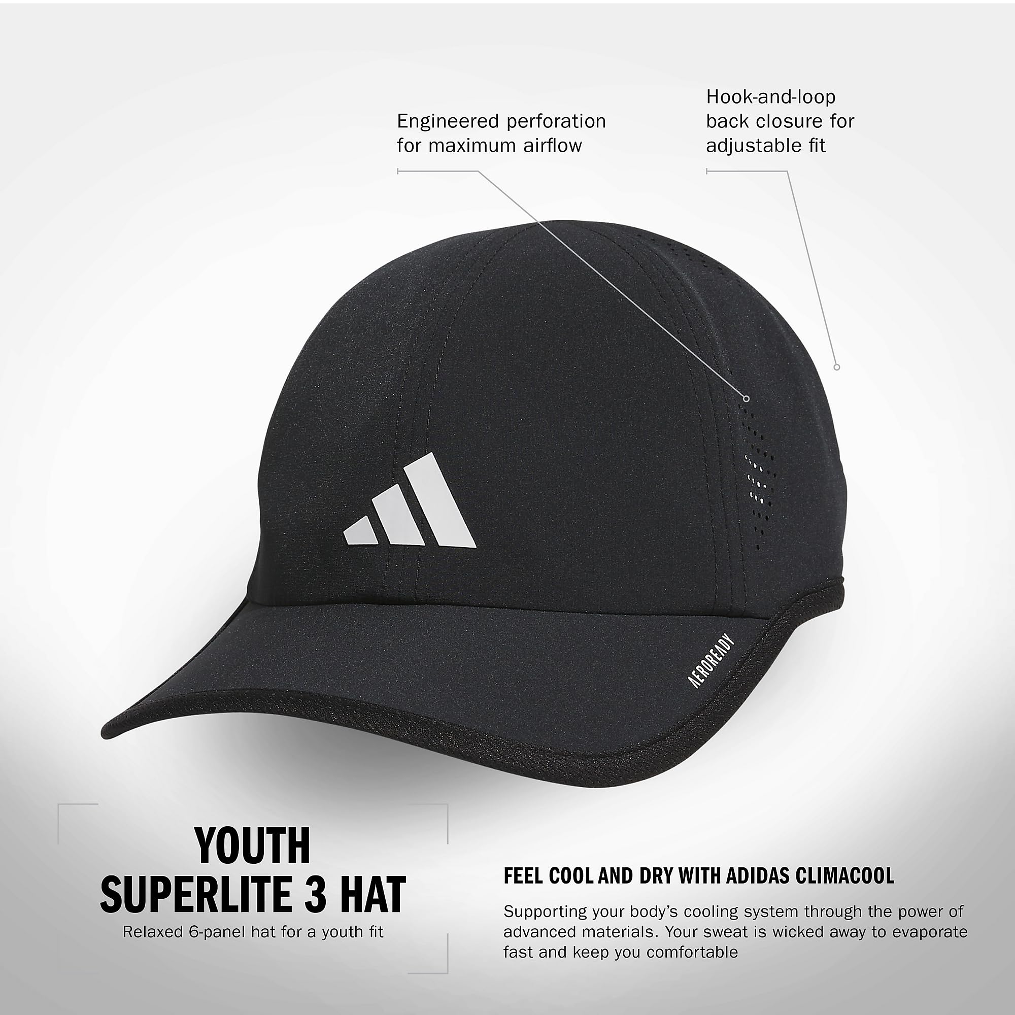 Adidas Kids Superlite Hat - Gorra deportiva ligera para niños y niñas