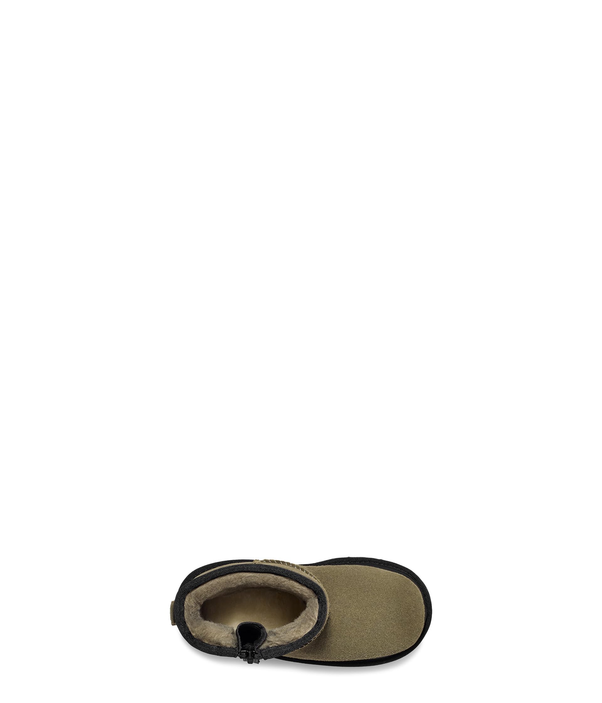 UGG Bota clásica unisex para niños con mini cremallera y logotipo, color oliva quemad