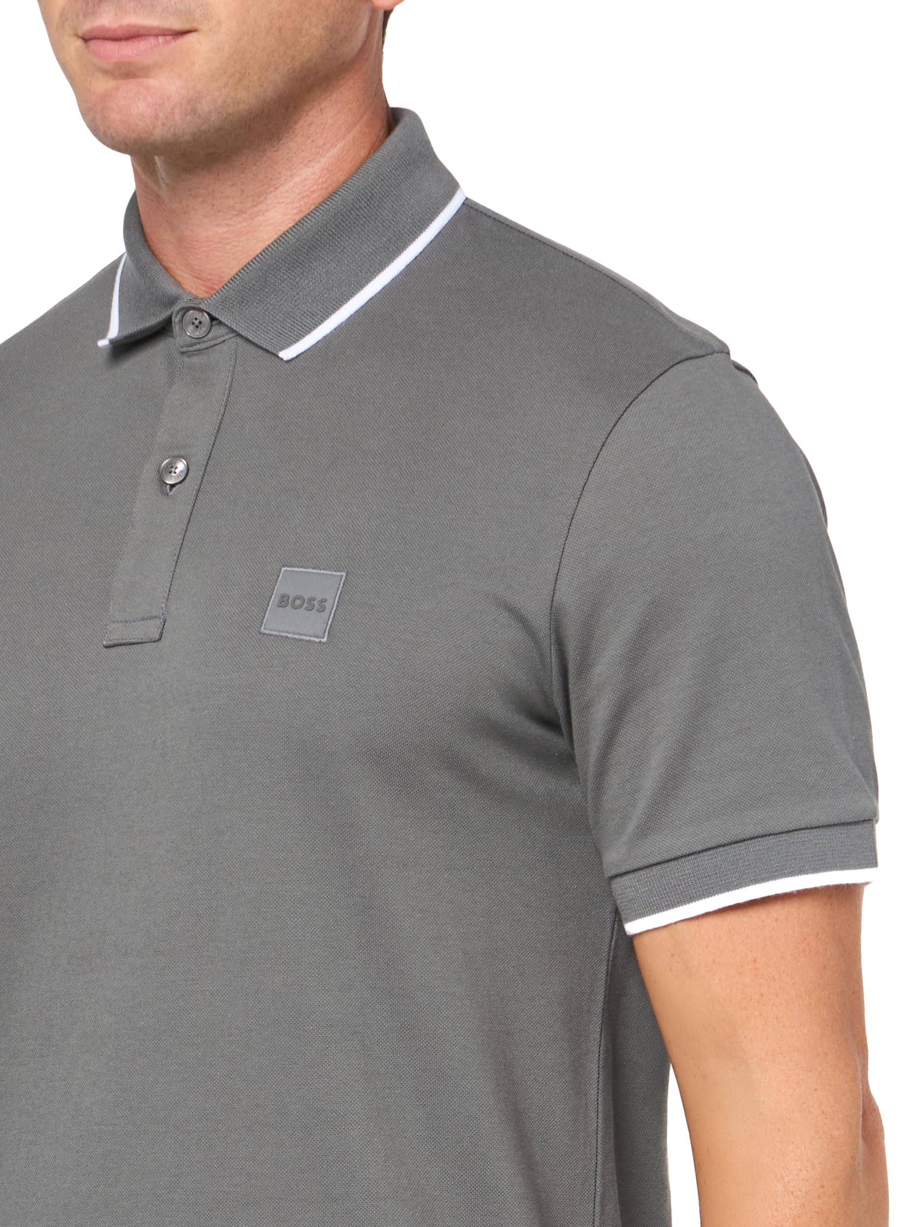 Polo de algodón de corte slim con logo y parche cuadrado de BOSS, Gris Hongo, XL