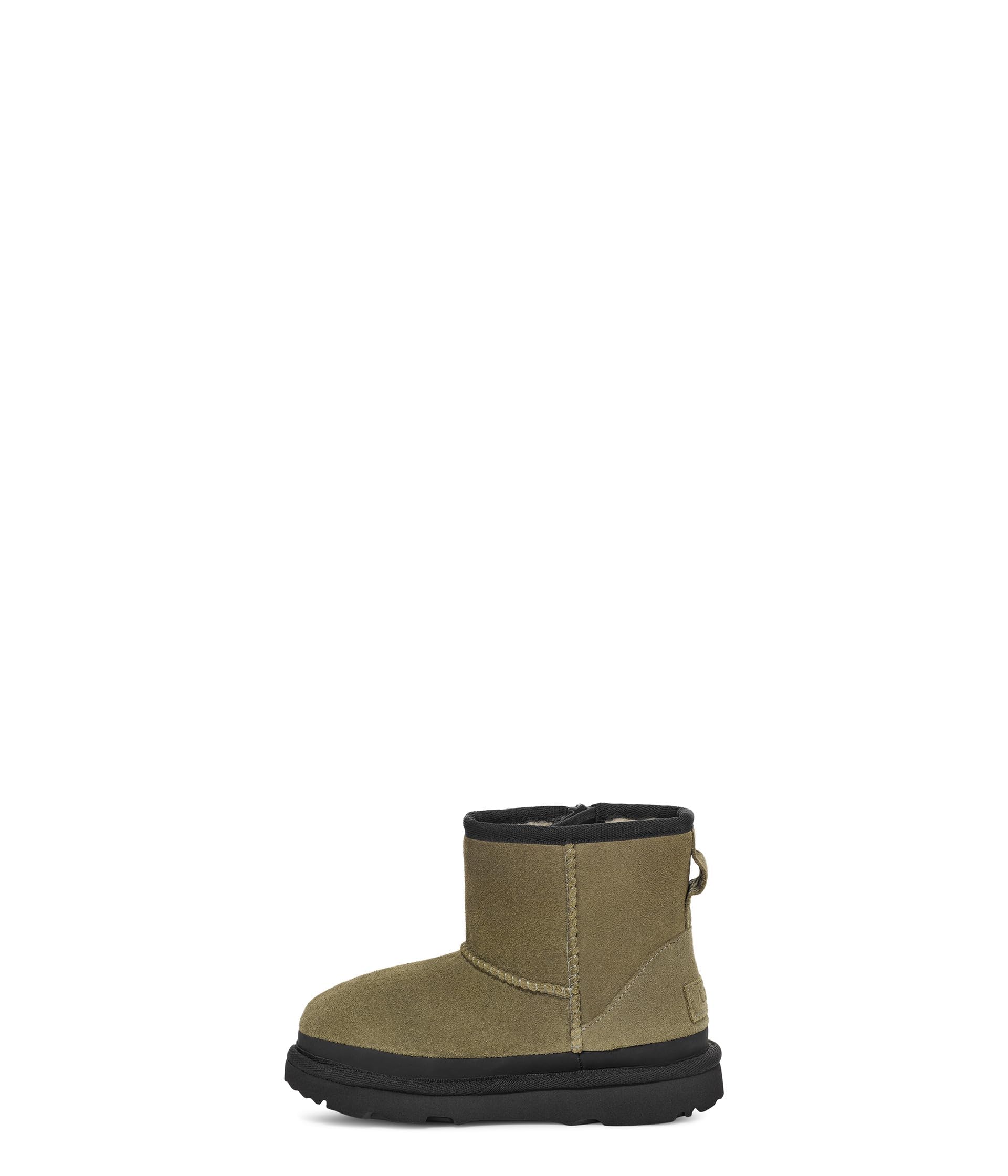 UGG Bota clásica unisex para niños con mini cremallera y logotipo, color oliva quemad