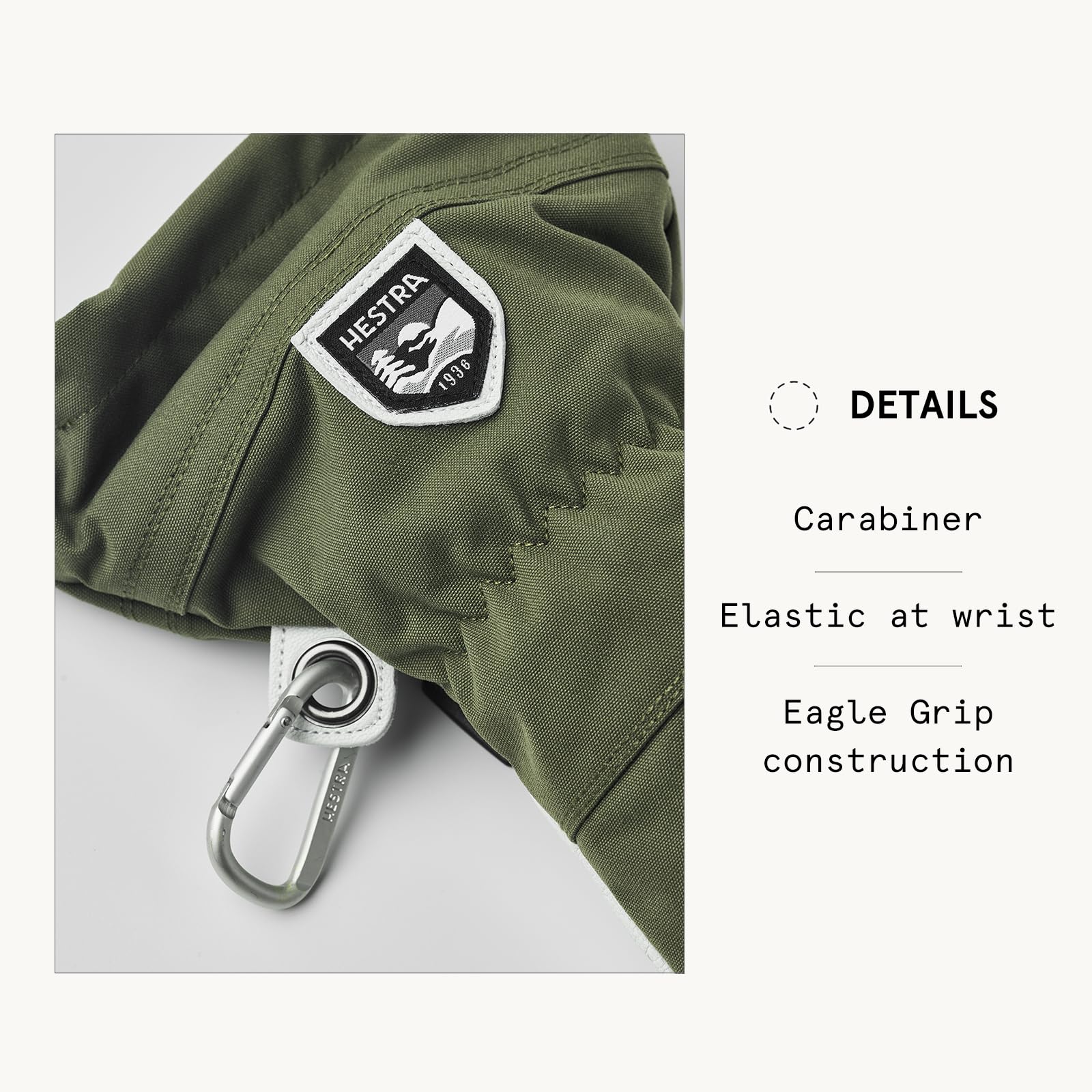 Hestra Guante de esquí Heli de cuero militar unisex, guante de nieve de 5 dedos para 