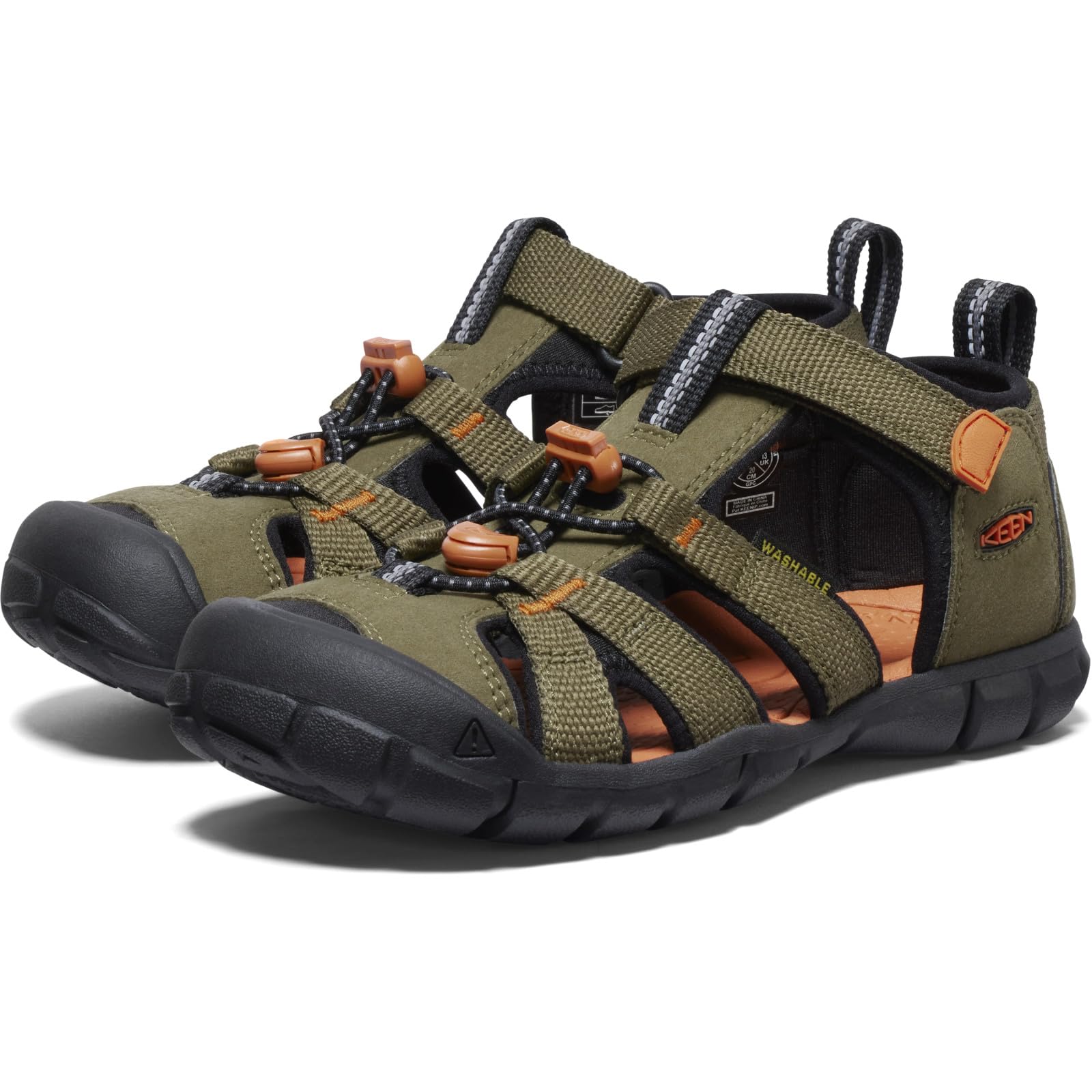 KEEN Sandalias unisex para niños Seacamp 2 CNX con puntera cerrada, color oliva oscur
