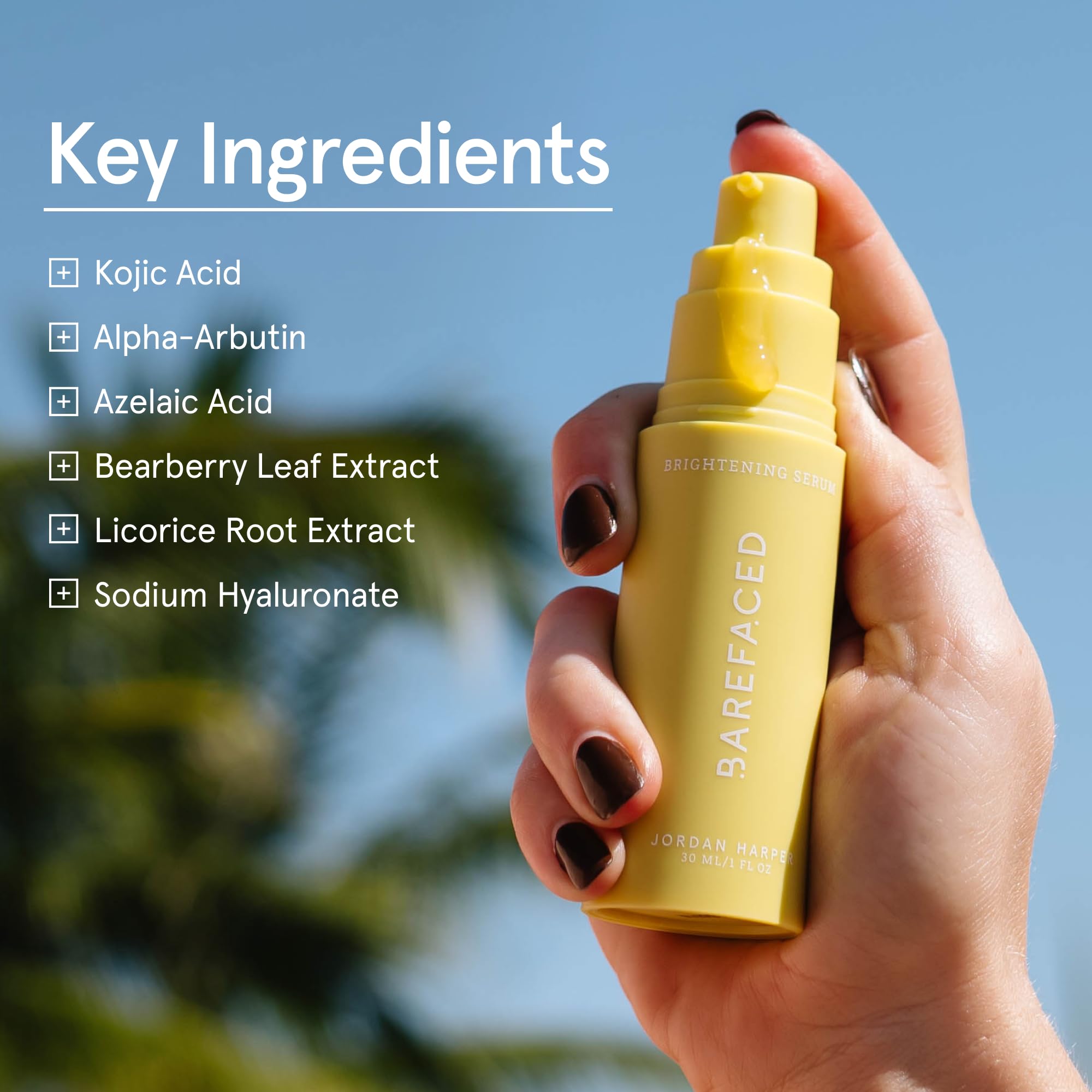 Corrector de manchas oscuras en suero iluminador Barefaced | Ácido Kójico, Arbutina, 