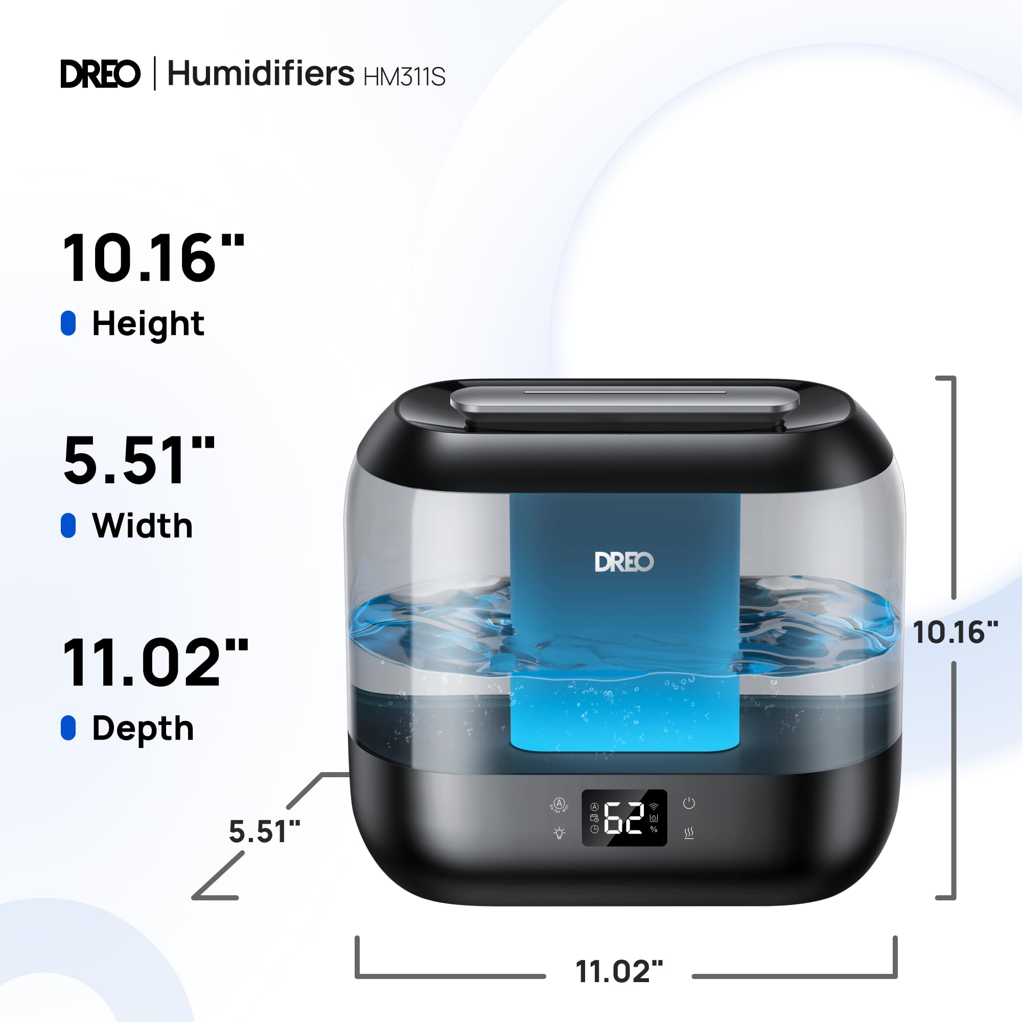 Humidificadores inteligentes Dreo para dormitorio, humidificador de gran tamaño de 4 