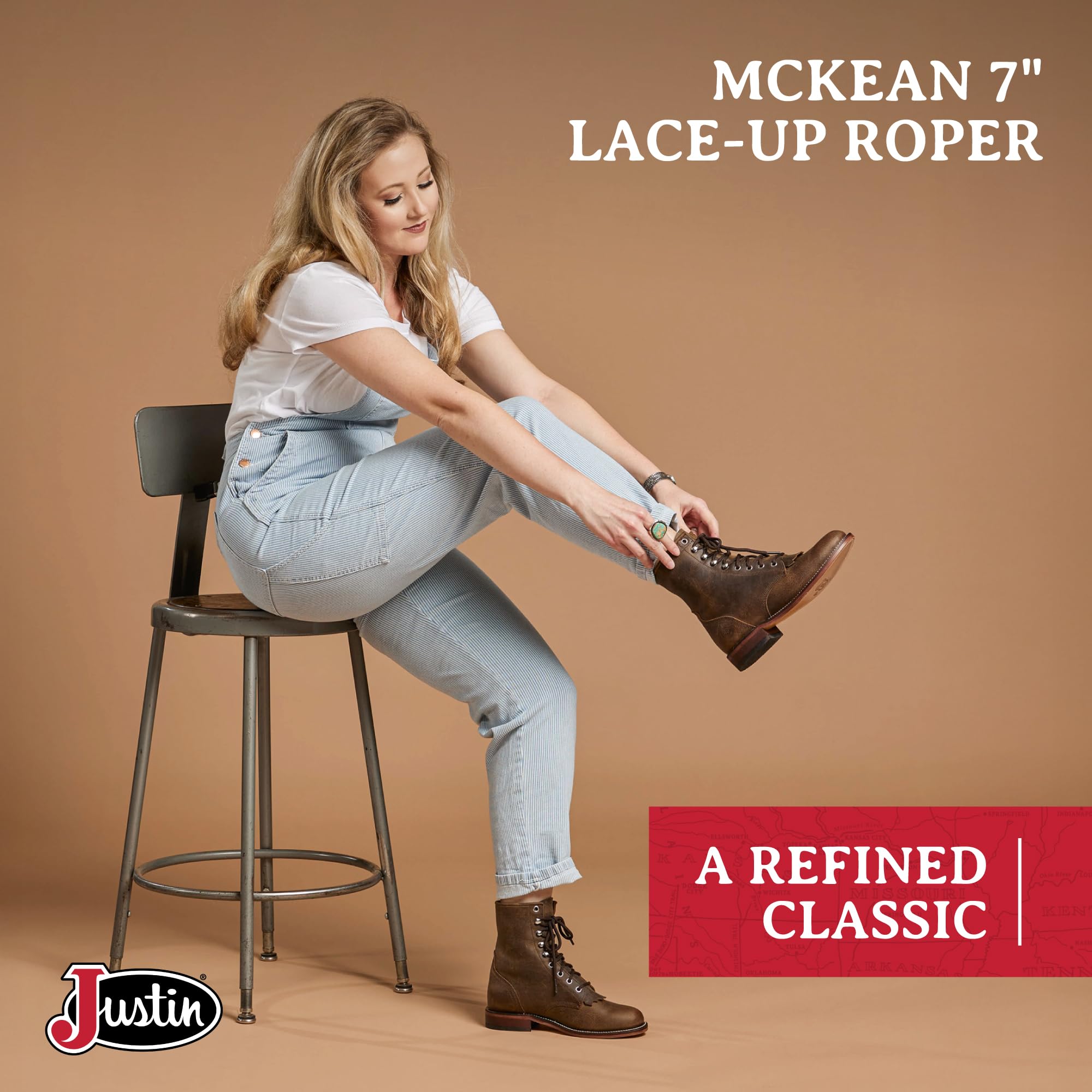 Justin Mckean Bota vaquera Roper con cordones de 7" para mujer, cuero duradero, estil