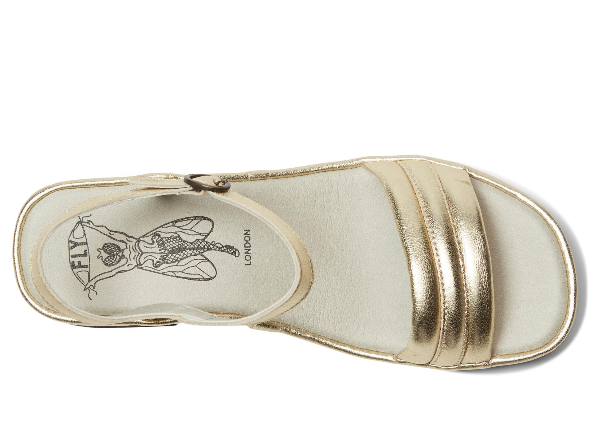 FLY LONDON EIVA567FLY Sandalia de tacón para Mujer, Dorado, 10-10.5