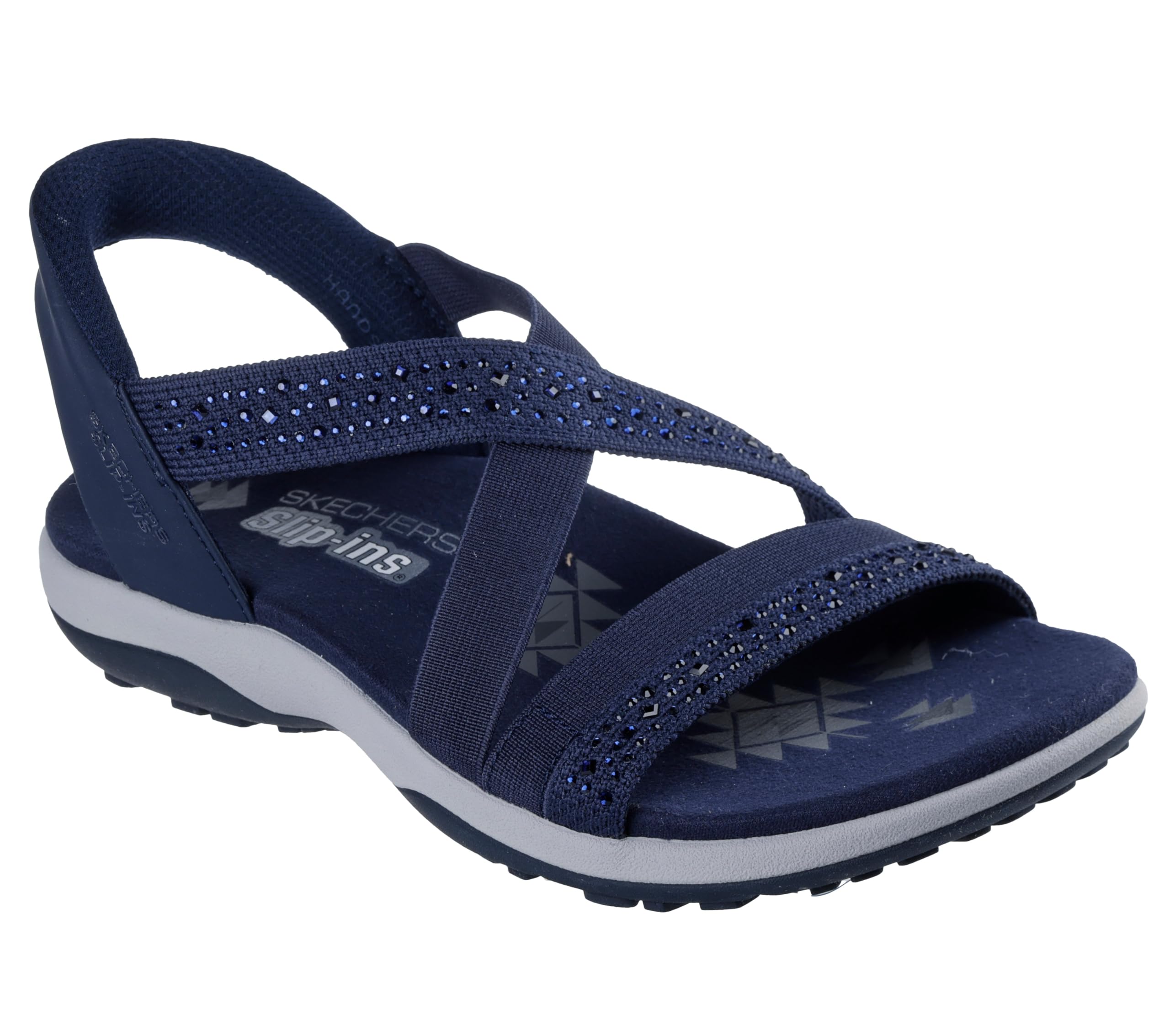 Skechers REGGAE SLIM - SUMMER SPARKLE, Sandalia de punto elástico con pedrería y mano