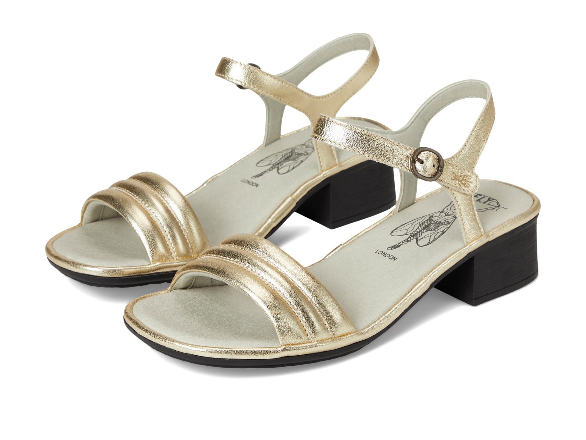 FLY LONDON EIVA567FLY Sandalia de tacón para Mujer, Dorado, 10-10.5