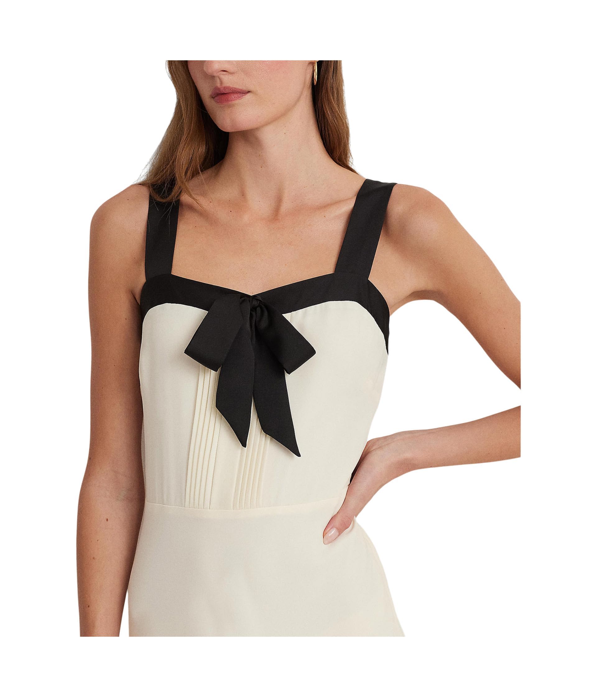 Lauren Ralph Lauren Vestido sin mangas Georgette de dos tonos para mujer Mascarpone C