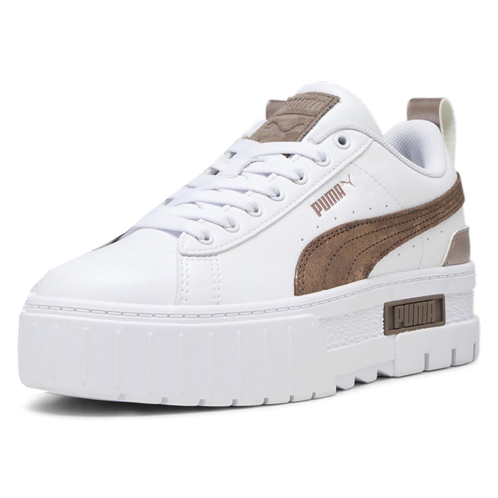 PUMA Zapatillas Mayze Glam para mujer, White-Dark Clove, 10 Medium US
