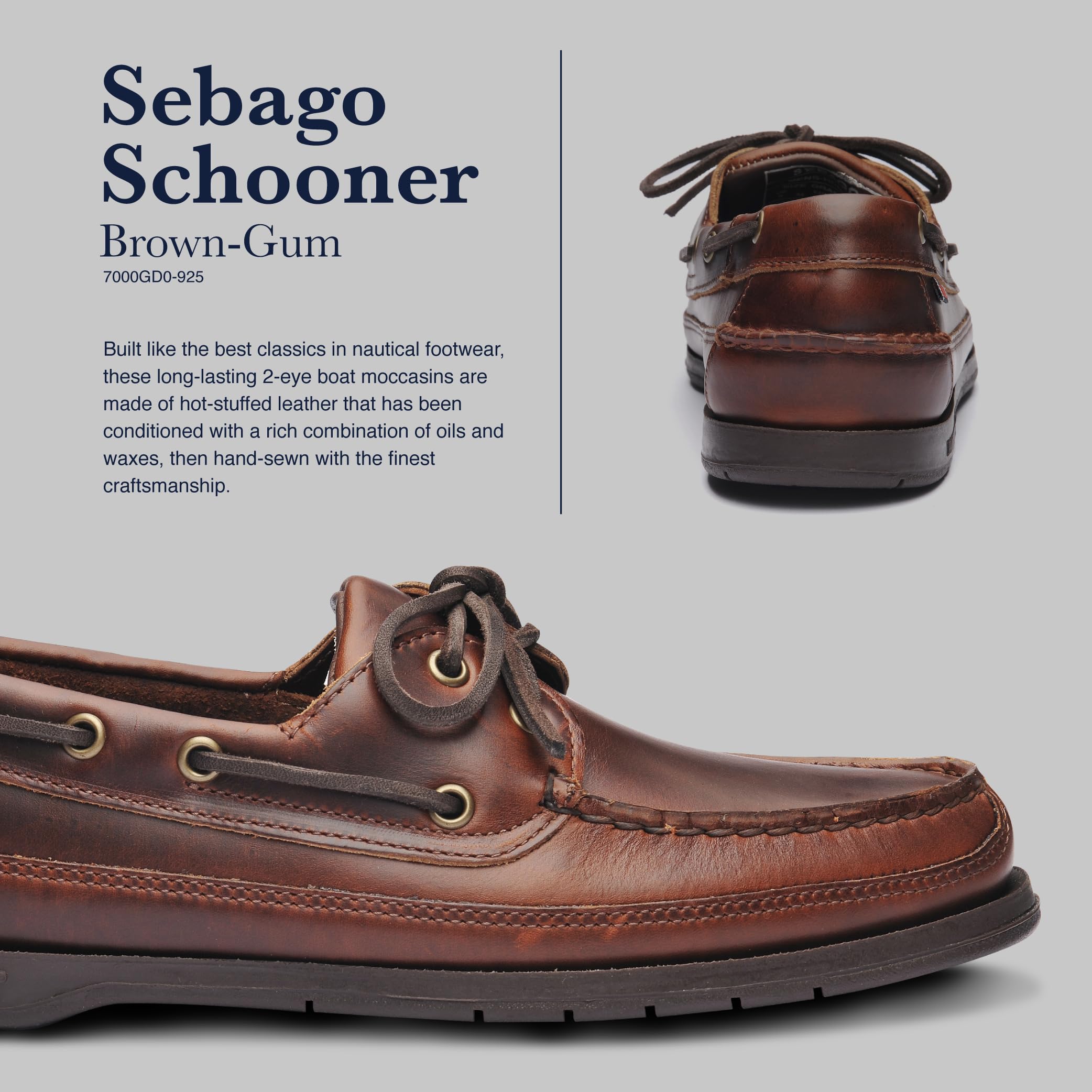 Sebago Schooner Zapatos náuticos de cuero - Cuero impermeable, acabado pulido natural