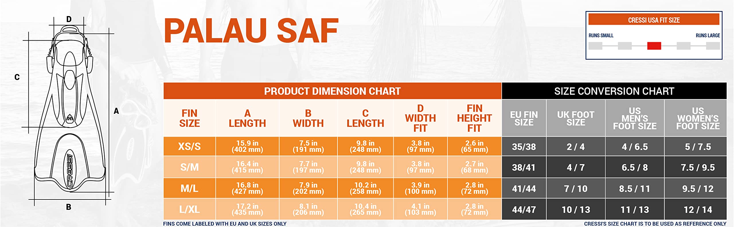 Aleta de snorkel ajustable Cressi Palau SAF de hoja corta - TT_M/L
