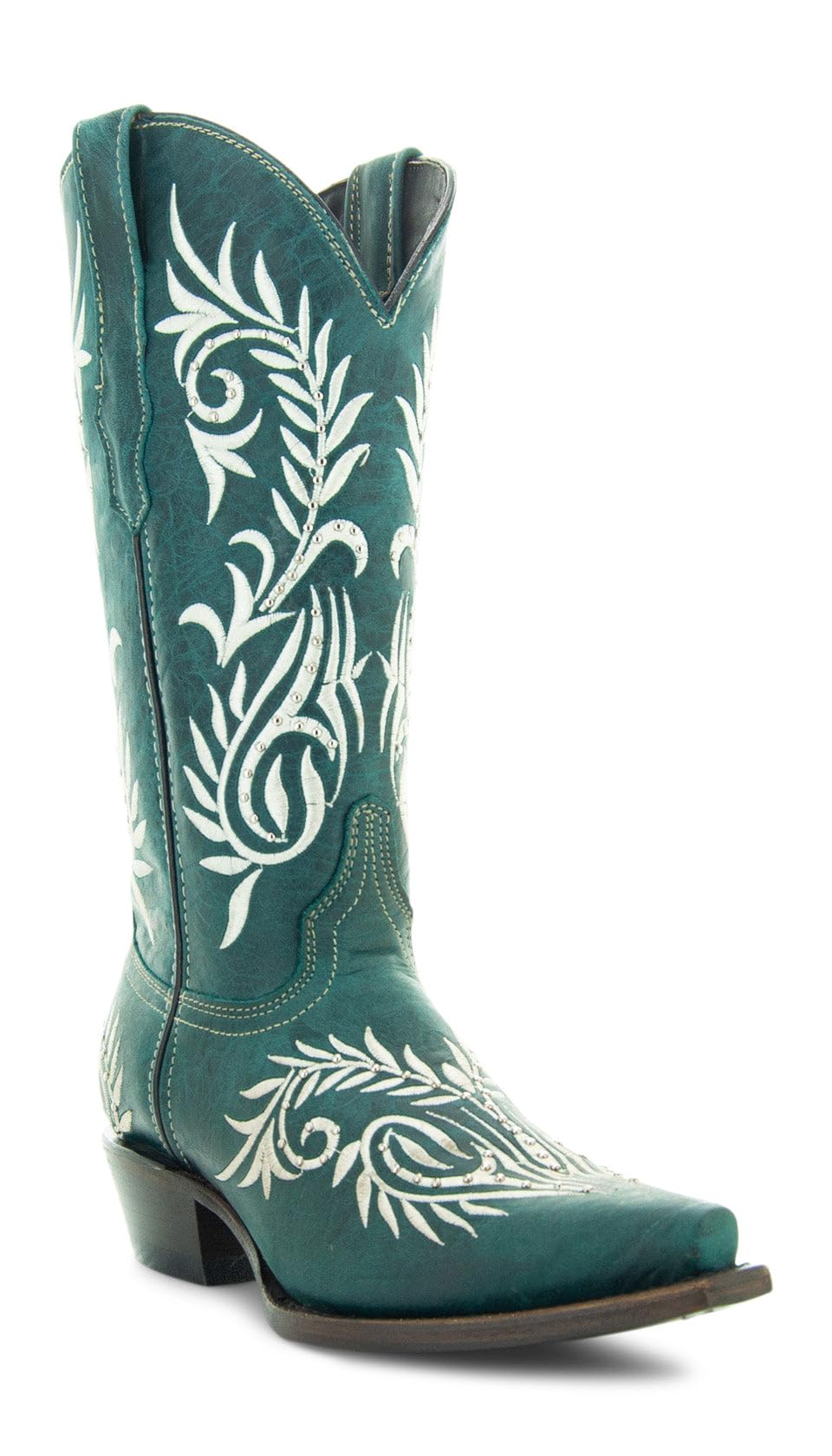 Soto Botas vaqueras con bordado floral turquesa para mujer, botas vaqueras de cuero g