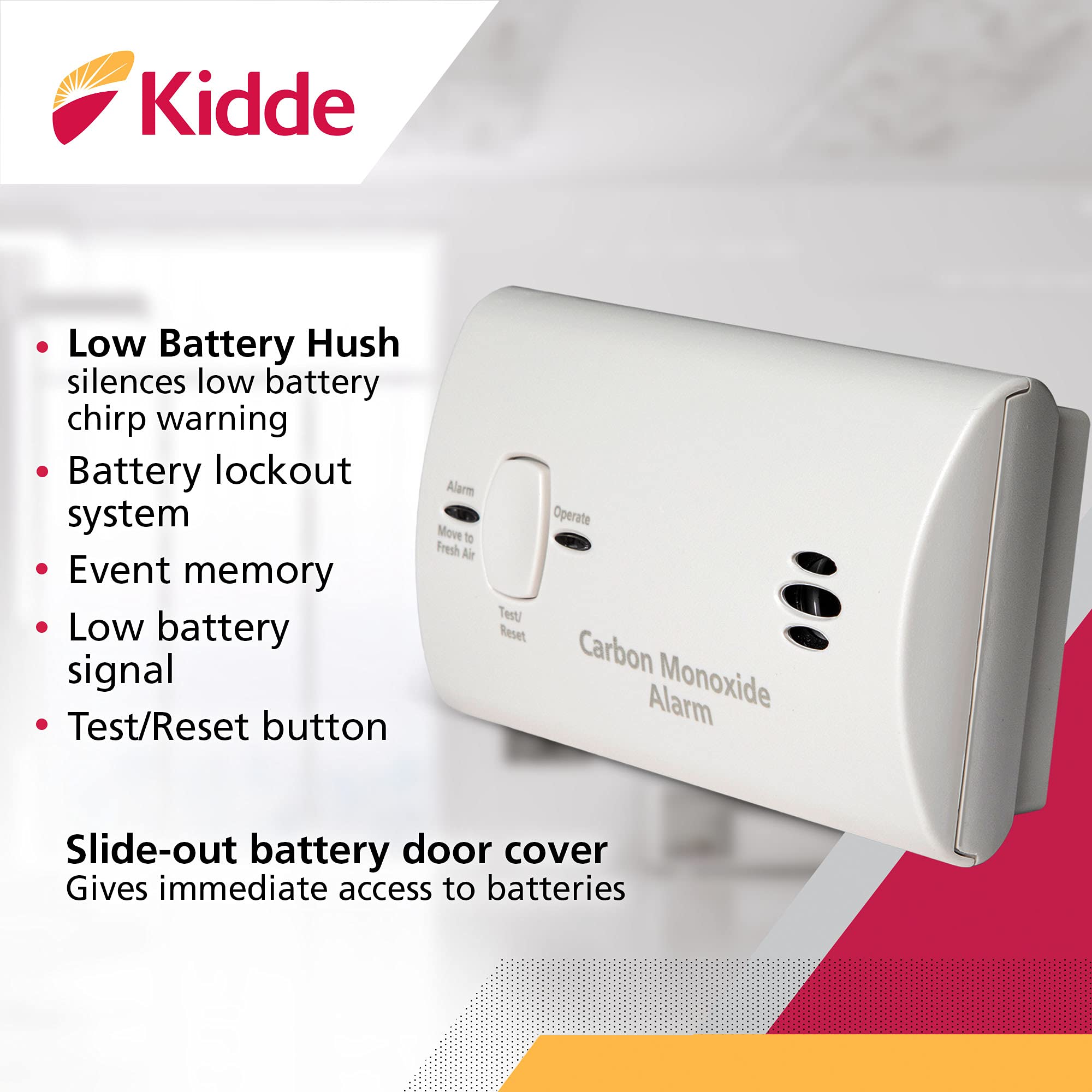 Kidde Detector de monóxido de carbono, alarma de CO alimentada por batería con LED, b