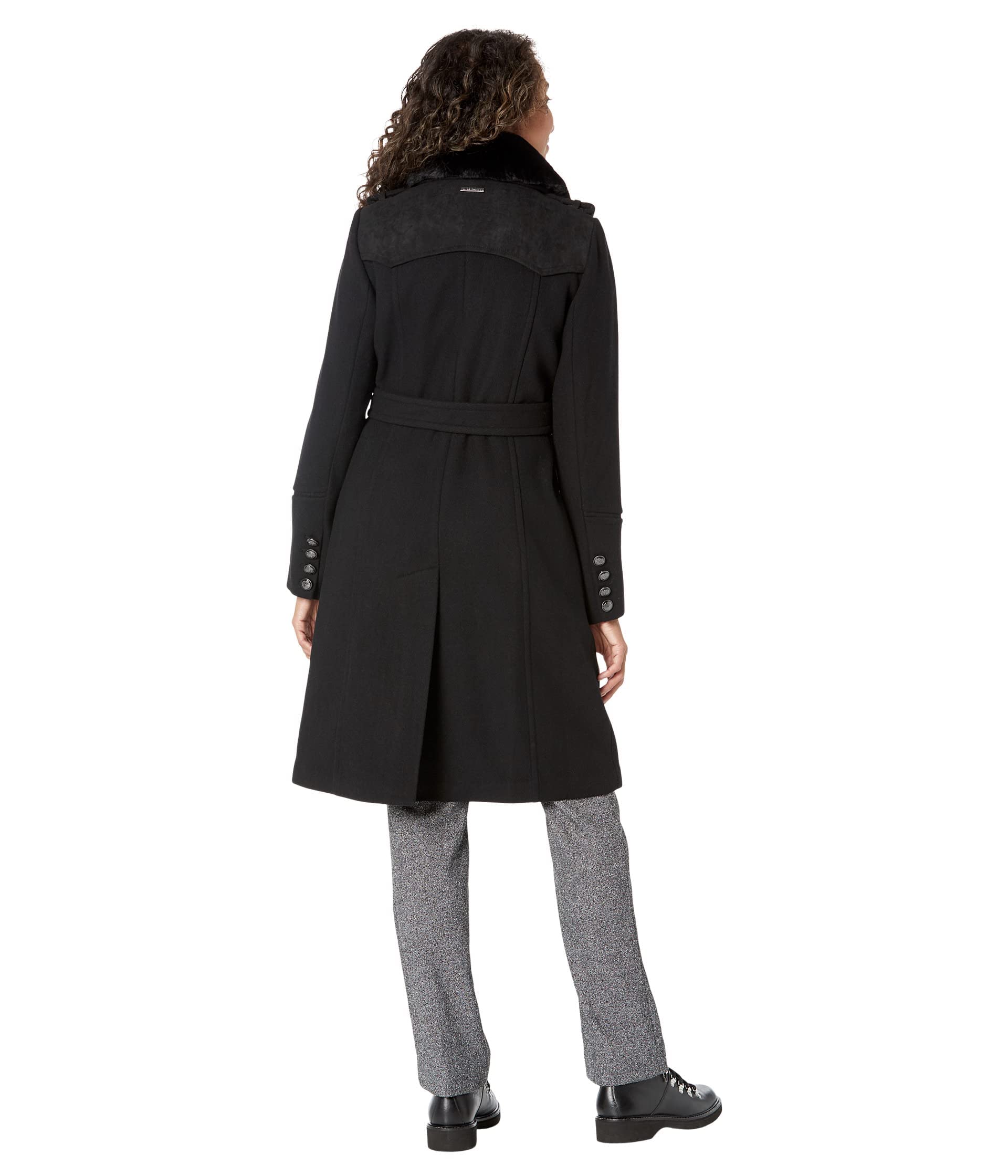 Vince Camuto Doble cinturón de lana con cuello de piel sintética V20731A-ME Negro SM 