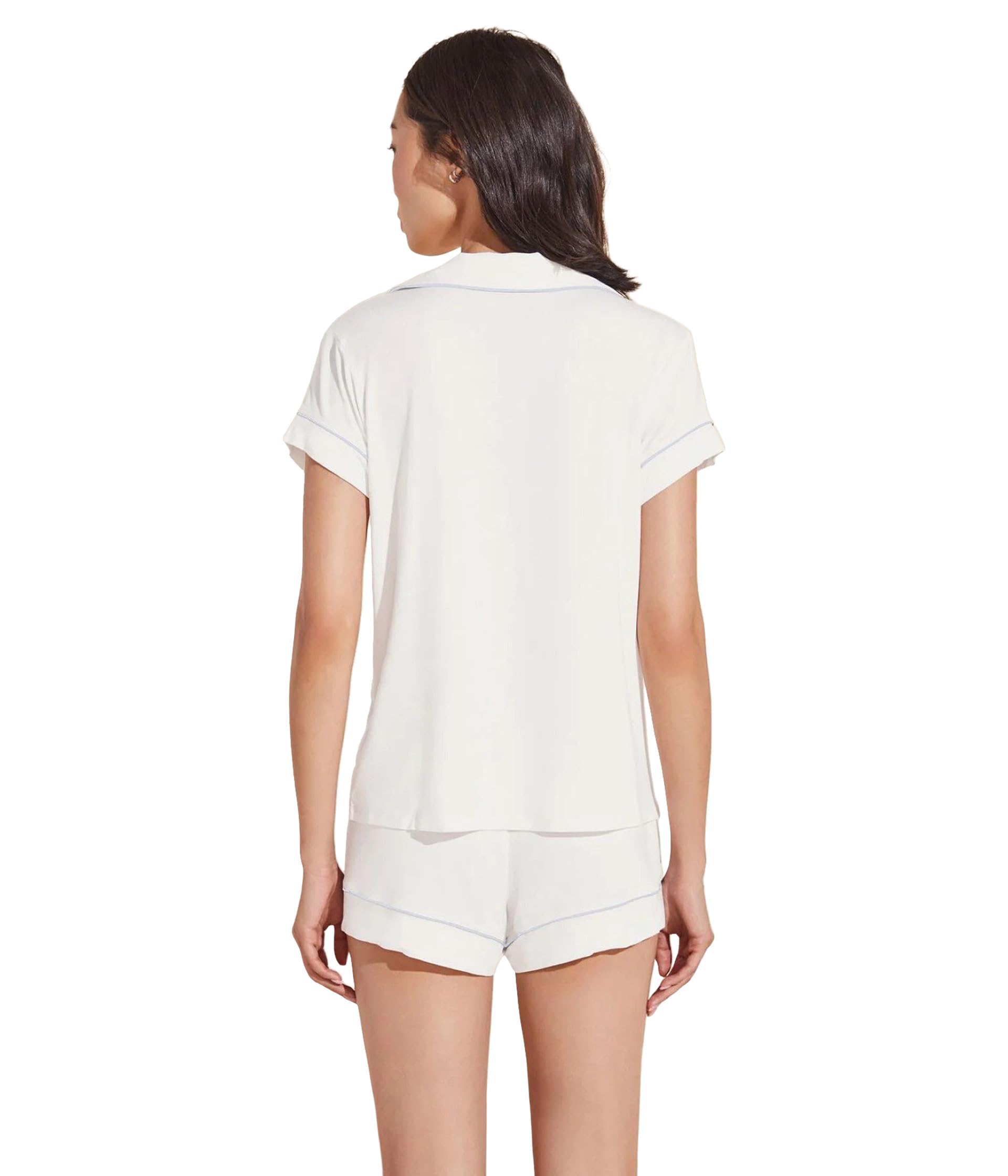 Eberjey Gisele TENCELTM Conjunto de pijama corto modal para mujer, Blanco/Azul hielo,