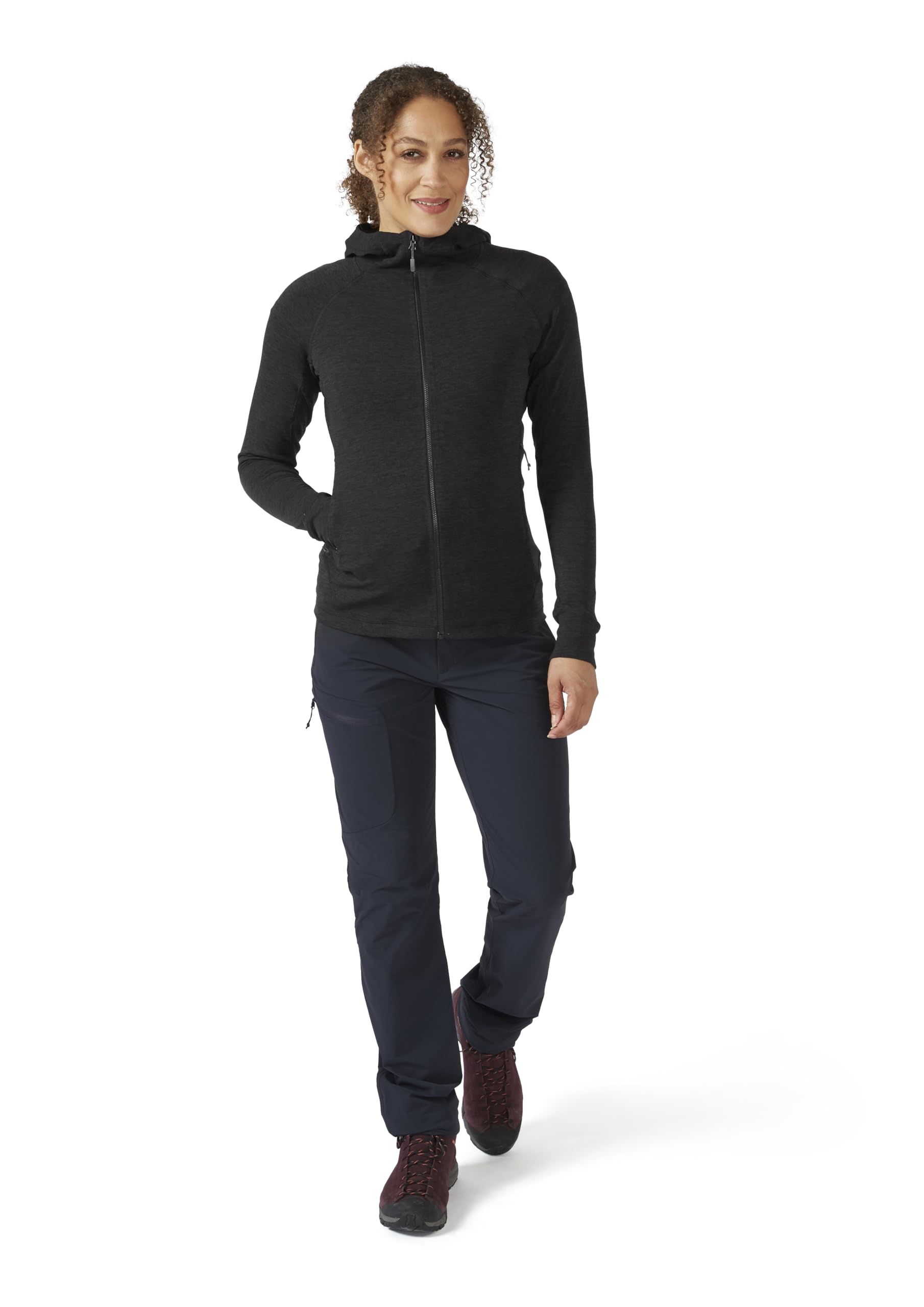Rab Women's Nexus Hoody - Chaqueta de Forro Polar Ligera con Cierre Completo para Senderismo y Escalada - Negro - X-Large