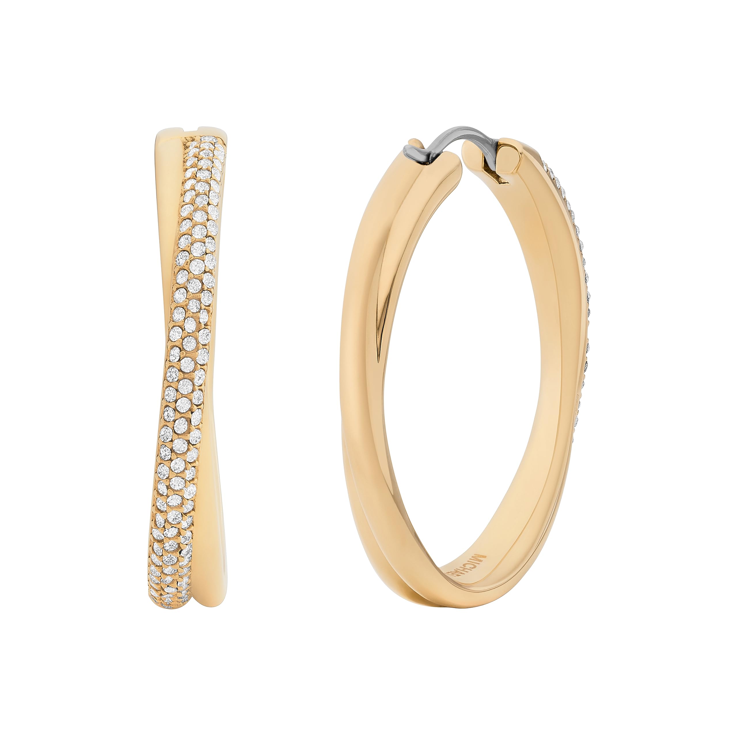Pendientes de aro Michael Kors de acero inoxidable y cristal Pav'e para mujer, color: