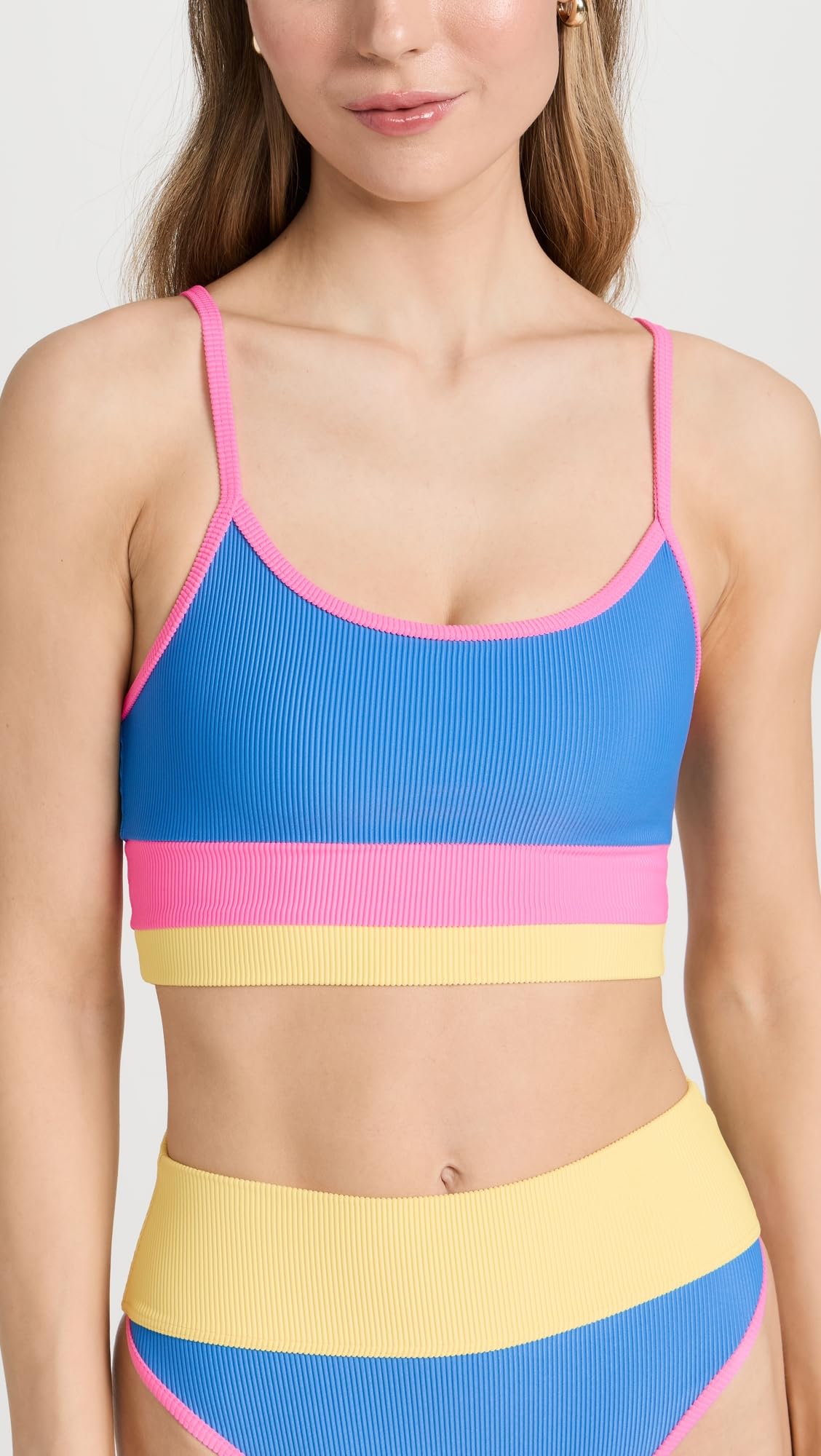 Beach Riot Top de bikini Eva para mujer, Coral Reef Colorblock, azul, M
