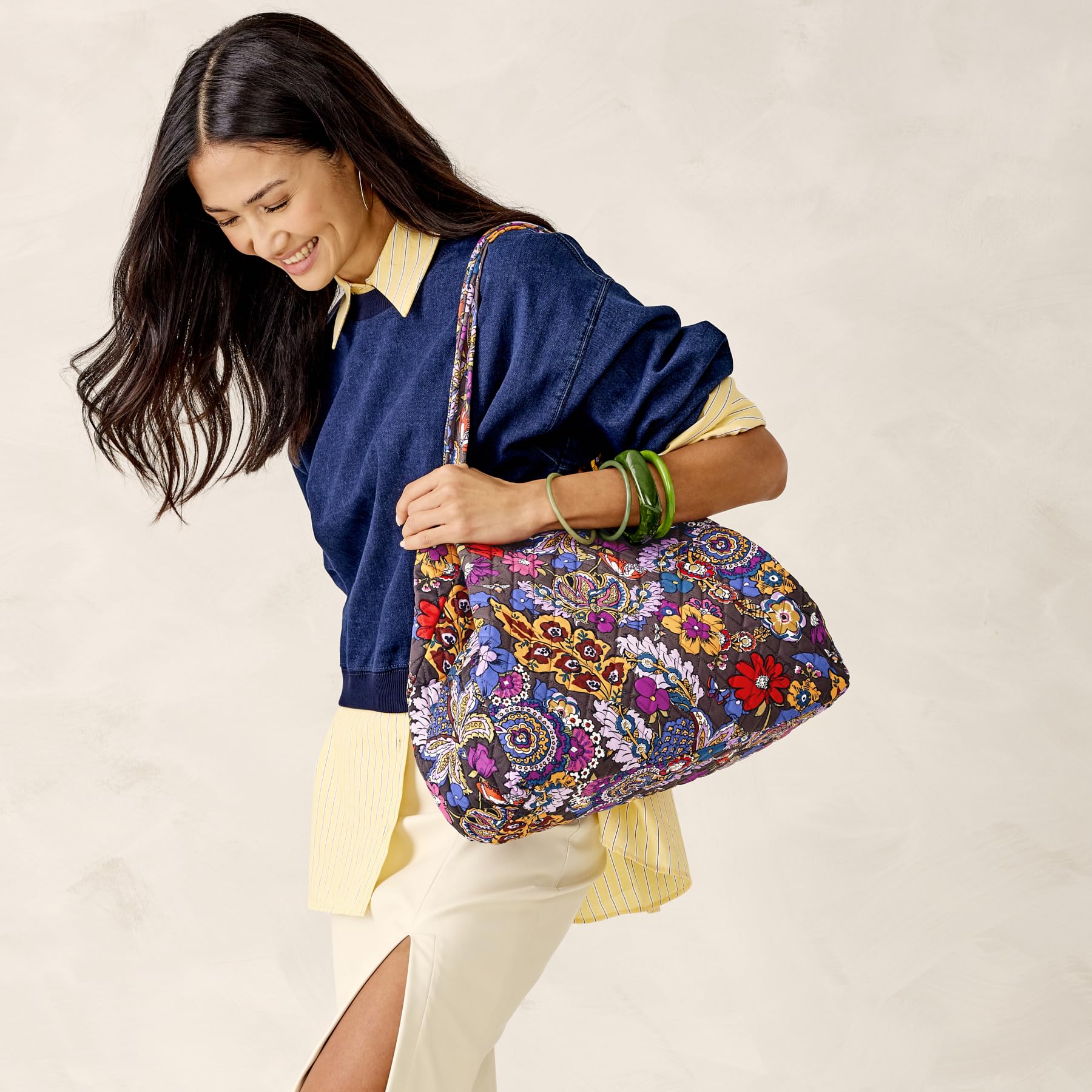 Vera Bradley Bolso Hathaway de algodón premium para mujer, ramo colorido, talla única