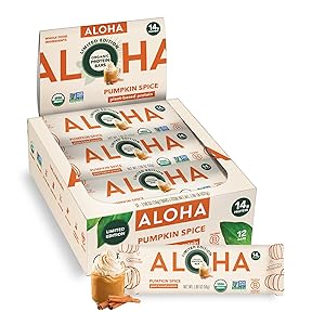 Barras de proteína a base de plantas orgánicas ALOHA - Especias de calabaza, veganas, bajas en azúcar, gluten