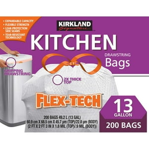 Kirkland Signature Bolsas para basura de cocina con cordón - 13 galones - 200 unidades