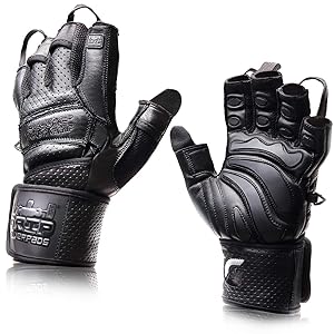 Guantes de gimnasio de cuero Elite con muñequeras integradas de 2" de ancho, agarre y diseño para Wei