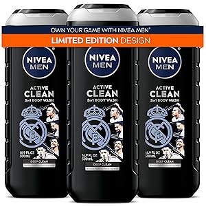 NIVEA MEN Real Madrid Edición Limitada Design Active Clean Body Wash con Natural