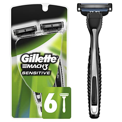 Gillette Mach3 Maquinilla de afeitar desechable para hombre, Sensitive, 6 maquinillas de afeitar