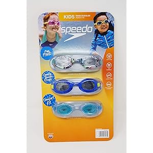 Speedo Gafas de natación para niños de 3 a 8 años, paquete de 3 (verde/azul/multicolor)